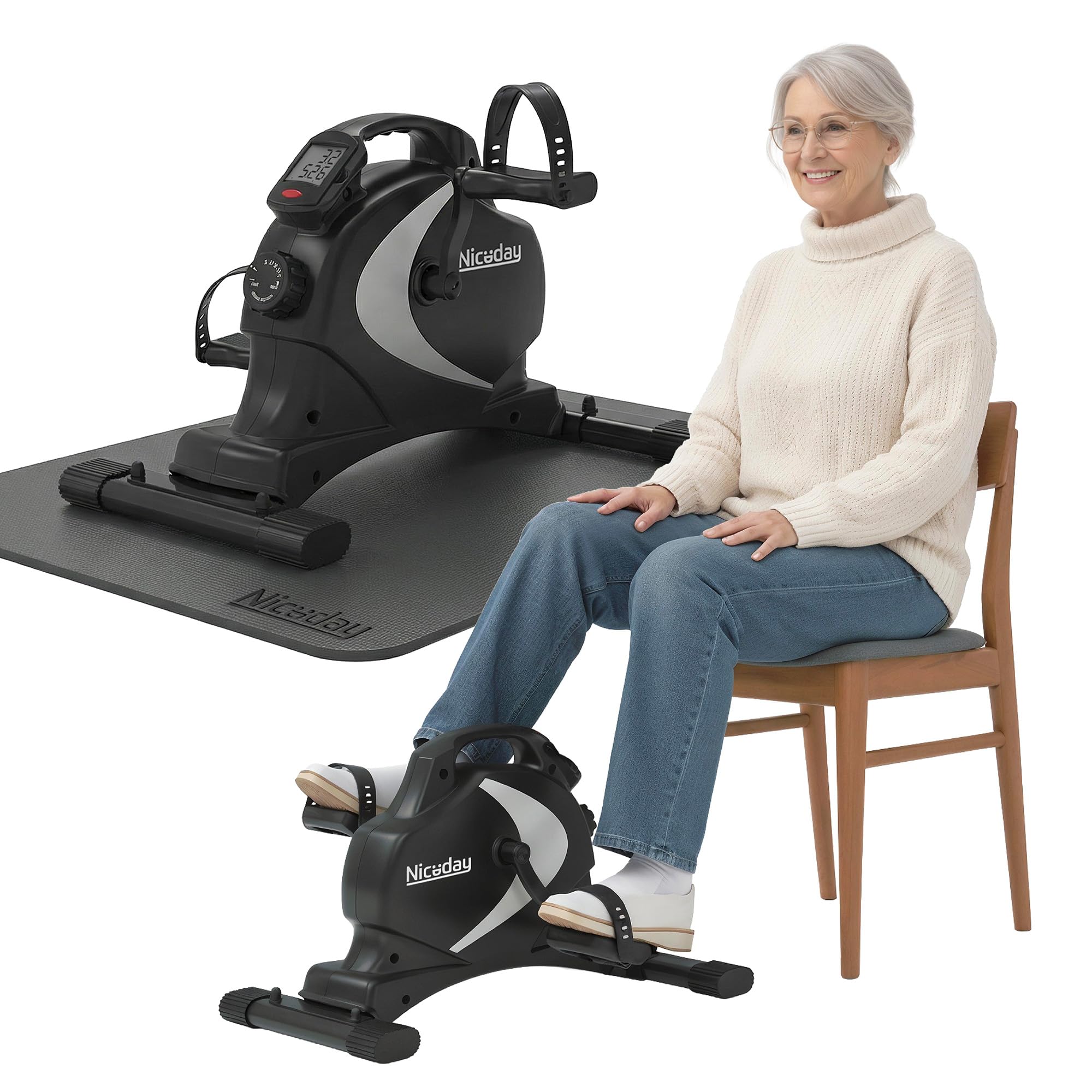 Niceday Mini cyclette per esercizi a pedale, bici da scrivania, 8 livelli di resistenza magnetica, silenziosa e liscia, monitor LCD, macchina a pedale per braccia e gambe, attrezzatura per allenamento