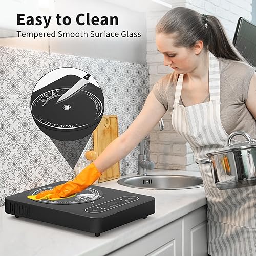 Miniatura 9 de VBGK Cocina eléctrica de un solo quemador, estufa eléctrica de 110 V 1800 W con control táctil LED, 10 niveles de potencia, 4 horas, bloqueo de