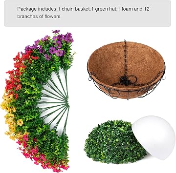 HyeFlora Fake Flowers 12bundles and Hanging Artificial Flowers 12bundles with Basket