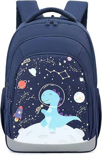 Miniatura 2 de Abshoo Linda mochila para niños para niñas, juego de mochilas escolares de unicornio de primaria con lonchera, Azul marino (DINOSAUR NAVY)
