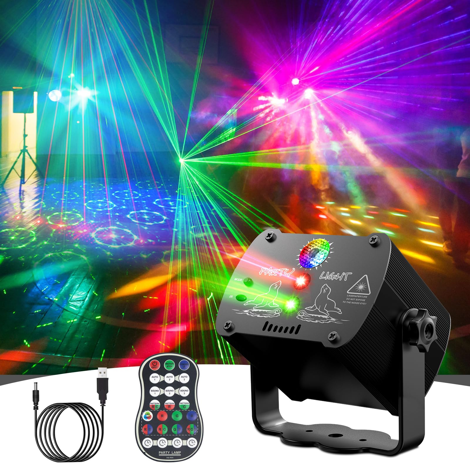 Disco Party Lights, Sound Activation DJ Party Strobe Lights Stage Effects Exceptional for Home Birthday Wedding and Karaoke Parties Indoor Projector - 90 Patterns with Remote Control