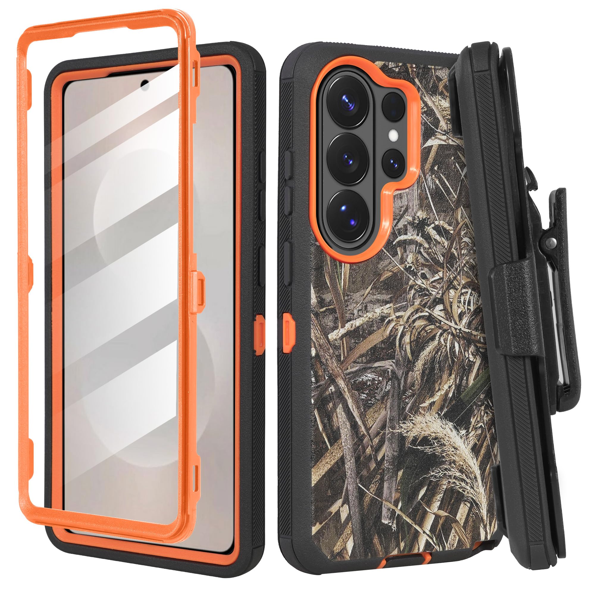 Funda compatible con Samsung Galaxy S26 Plus con protector de pantalla integrado, funda de clip para cinturón, resistente a los golpes, cubierta resistente de cuerpo completo, camuflaje