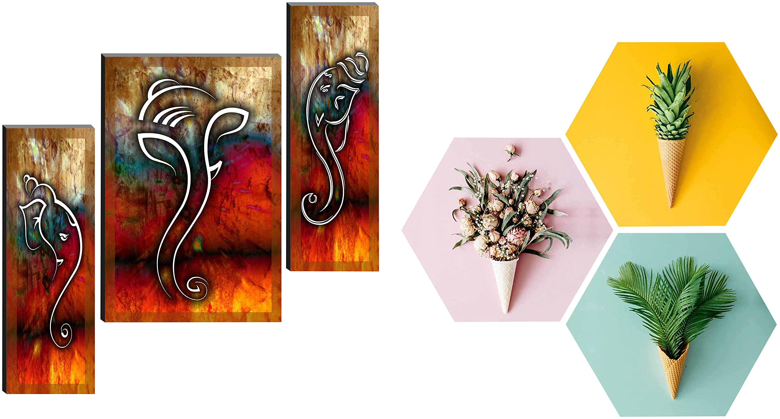 SAF 6MM Ganesha Set of 3 Panel Digital Reprint 12 inch x 18 inch Painting SANFJM1004 & Preety Floral Flower and Leaf in Cone Pot 3 Piece,Multicolour (B0BB635VYP) Amazon Price History, Amazon Price Tracker