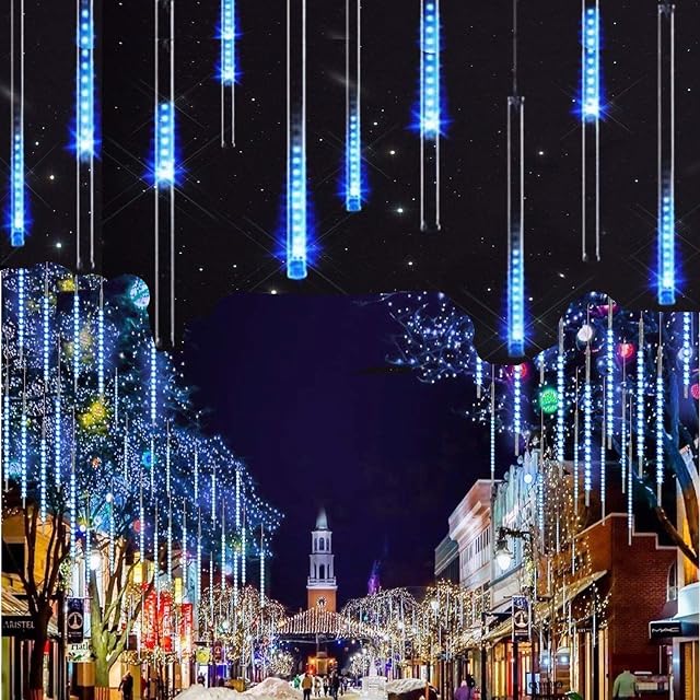 LED Meteor Shower Lights,SUAVER Waterproof Solar Raindrop Lights Garden Decorative String Lights with 30cm 10 Tubes 360LEDs,Cascading Lights for Party Wedding Christmas Tree Patio Decoration (Blue)