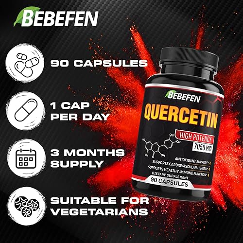Miniatura 5 de BEBEFEN Cápsulas de quercetina - 7050 mg de píldoras de fórmula con extracto de pimienta negra - 90 cápsulas de quercetina para apoyar la salud