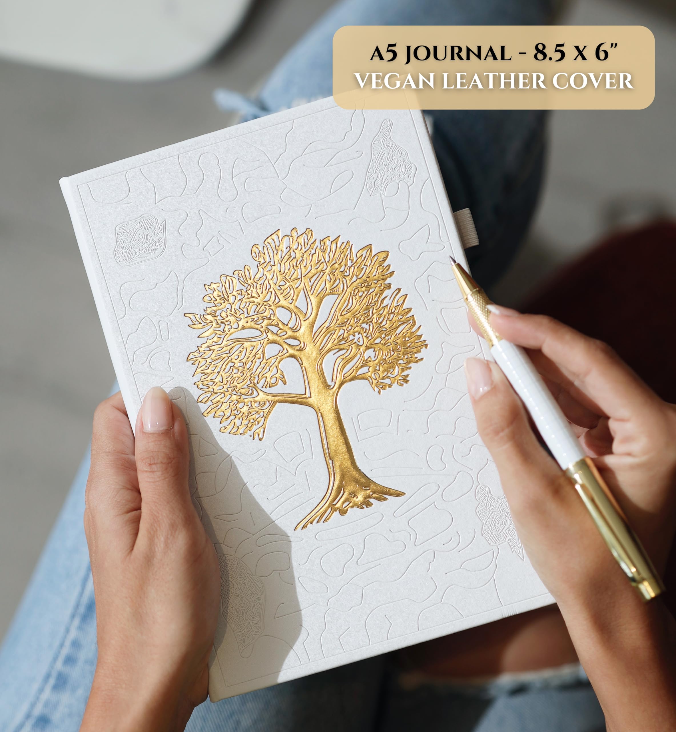Veway Premium Tree of Life Journal and Pen Set for Women (Breathe) | 224-Page Hardcover Notebook, Elegant Gift Box & Refillable Gold Pen | A5 Aesthetic Writing Journal & Inspirational Gift - Image 2
