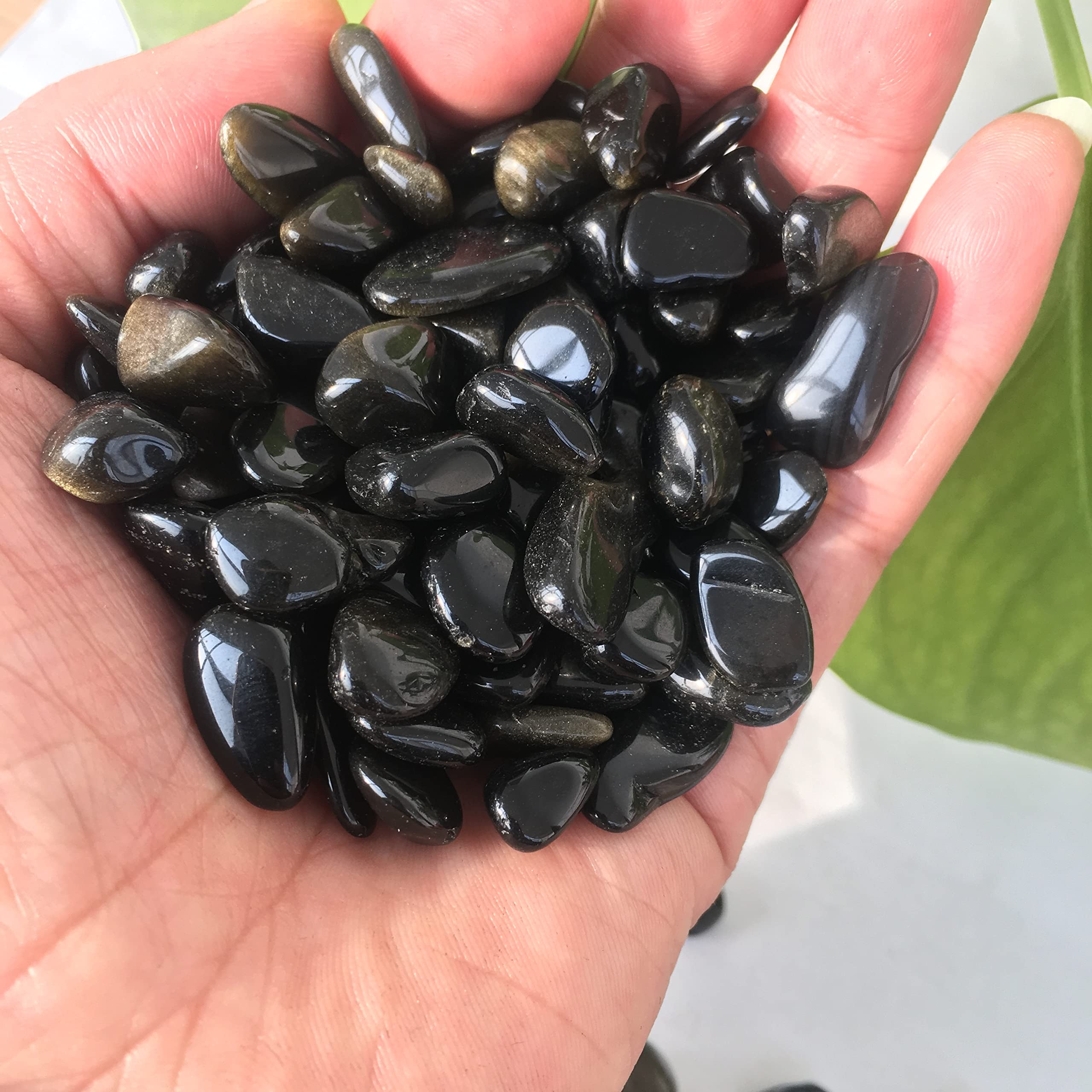 Decoración del hogar, Piedra de Cristal de obsidio Negro Natural, Piedra de Grava, Cristal de Acuario, Flores, Piedras de decoración de jardín Inicio Colecciones (Size : 500g)