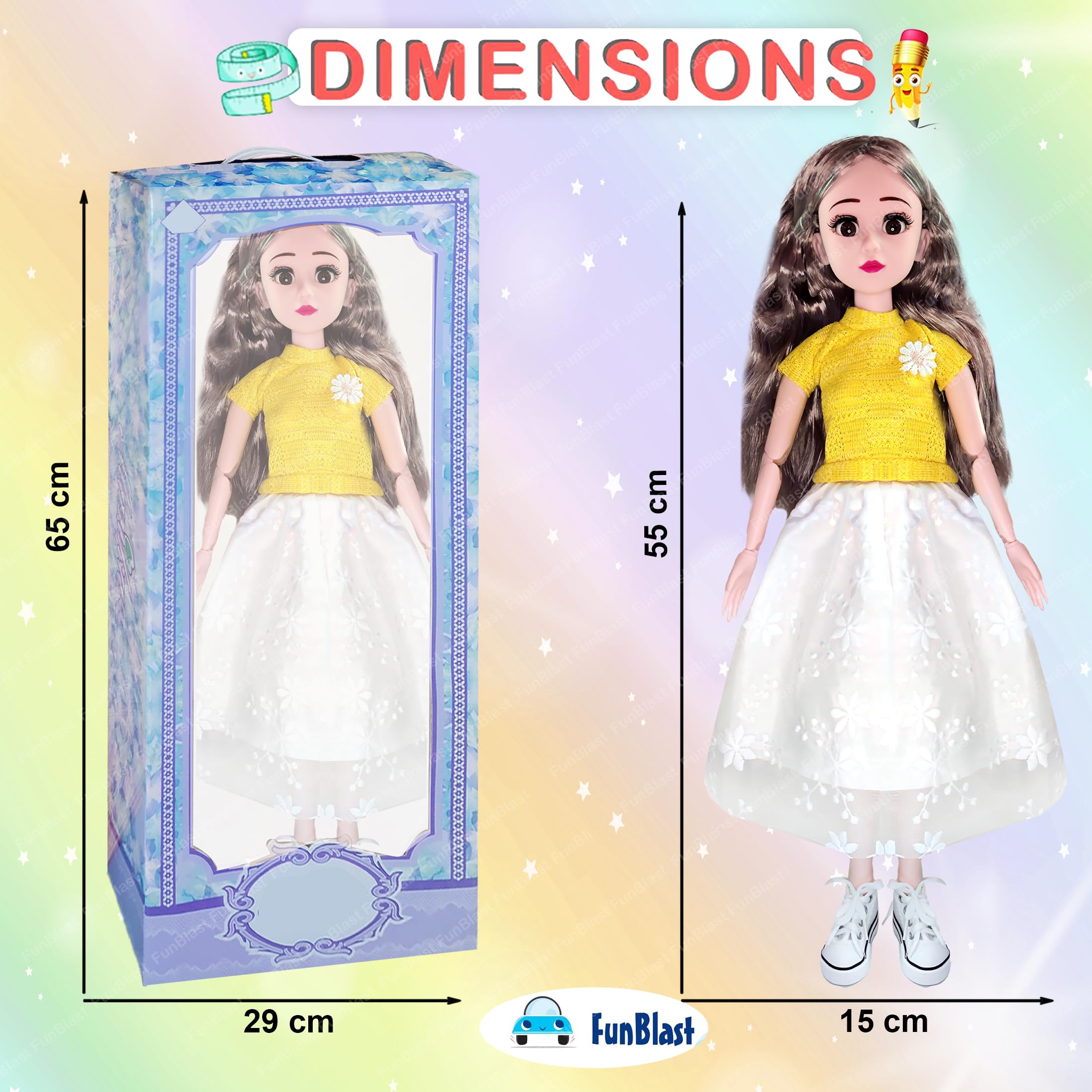 FunBlast Big Dolls for Girls – 55 Cm Doll with Long Hair, Doll