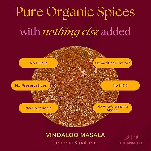 Miniatura 3 de Spice Hut - Polvo orgánico Vindaloo Masala, sin sal, condimento indio sabroso picante en polvo de curry vindaloo para cocinar alimentos de Goan -