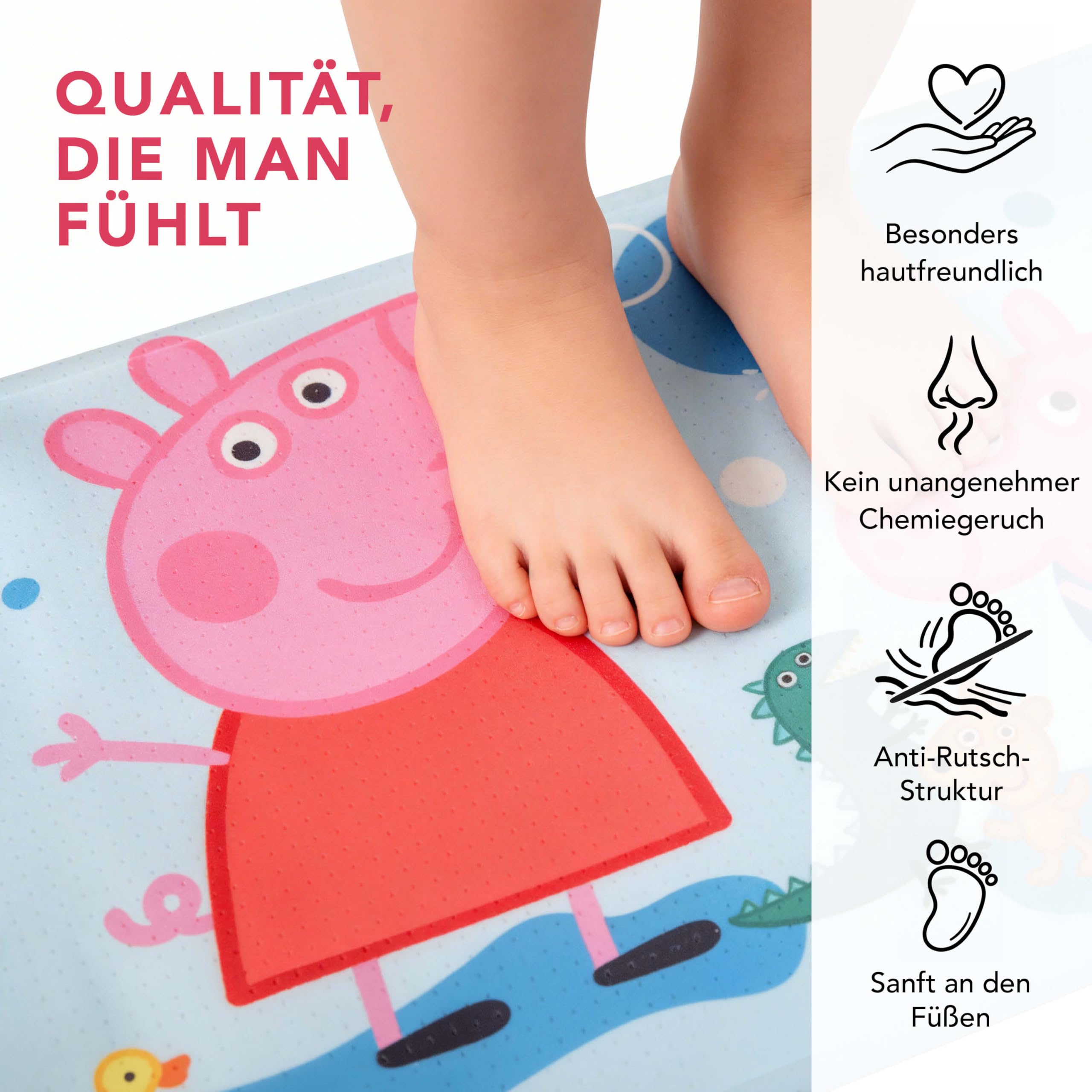 Peppa Pig Tappetino da bagno per bambini, antiscivolo, con ventose e struttura antiscivolo, morbido e delicato sulla pelle, facile da pulire, lavabile in lavatrice, tappetino doccia per bagno e doccia