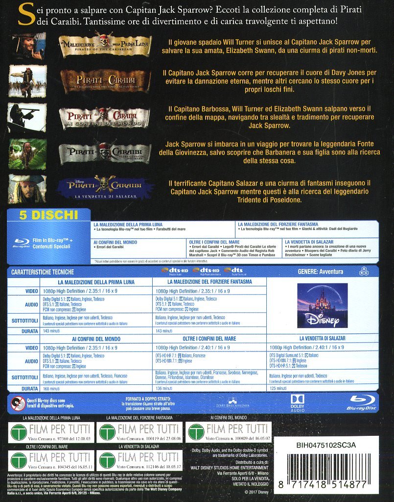 Pirati dei Caraibi Collection (5 Blu-Ray)