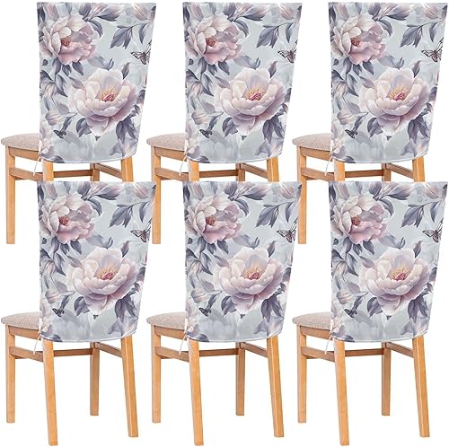 Art Peonies - Juego de 6 fundas decorativas para sillas de comedor, lavables, para sillas de comedor, color plateado