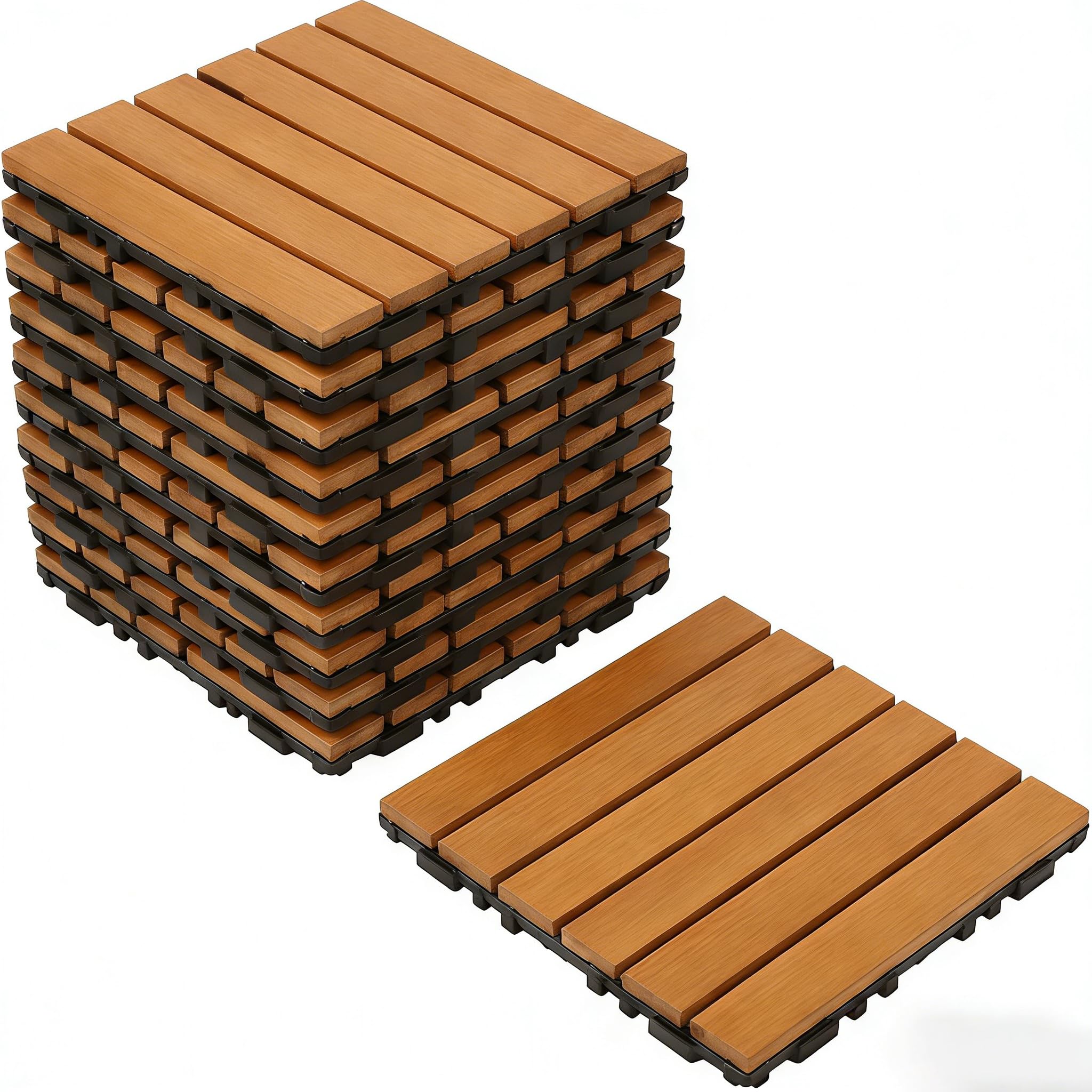 Sauna Mat Canadian Red Cedar 10PCS Set , Traditional &amp; Infrared Sauna Accessory, 12.1*12.1*0.75In, 880LBS Load 1 Capacity Thick PVC for Outdoor &amp; Indoor, Patio Garden, Balcony, Poolside (B)