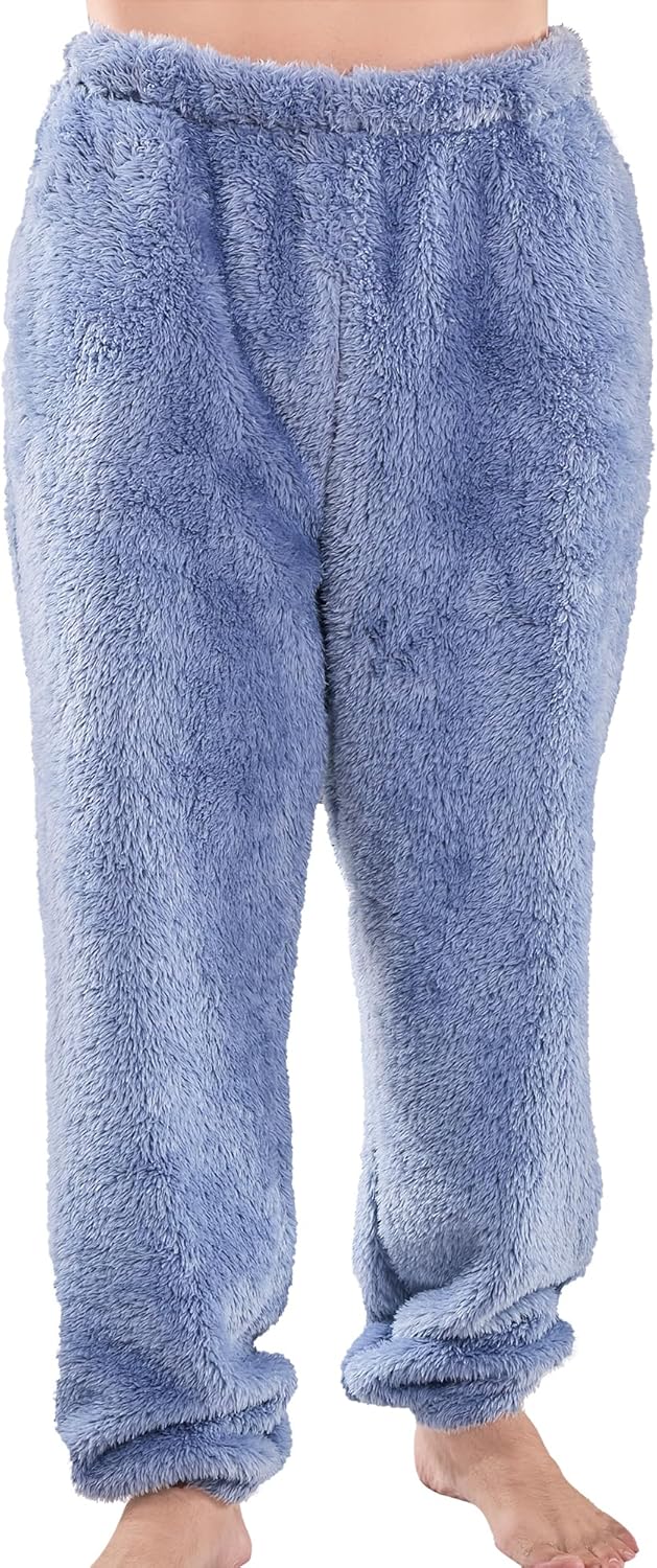 Mens Fleece Pajama Pants, Winter Warm Fuzzy Lounge Bottoms Long Soft Plush Fluffy Pj Pants with Pockets