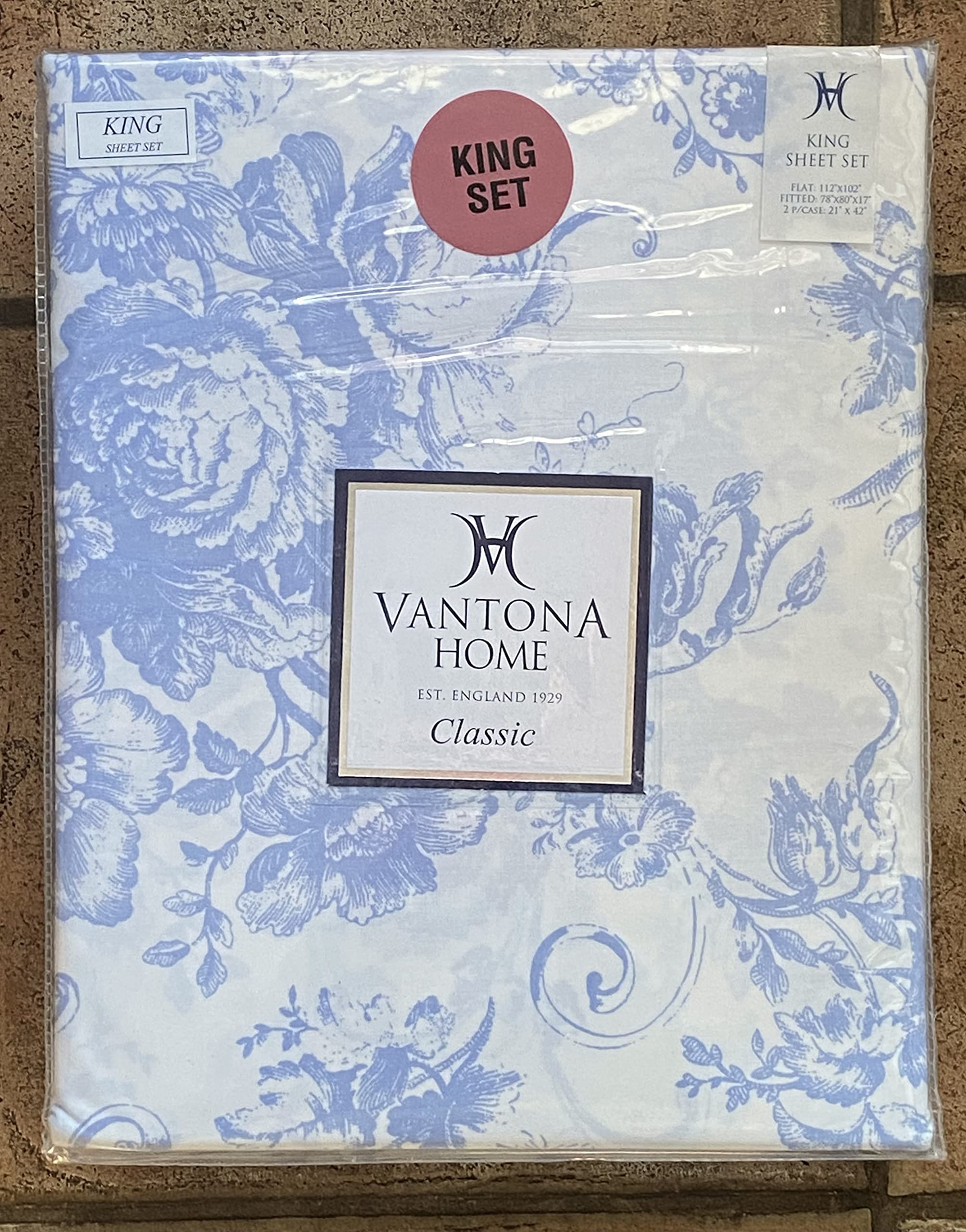 VANTONA Home Antoinette Blue - 100% Cotton Queen Size Sheet Set