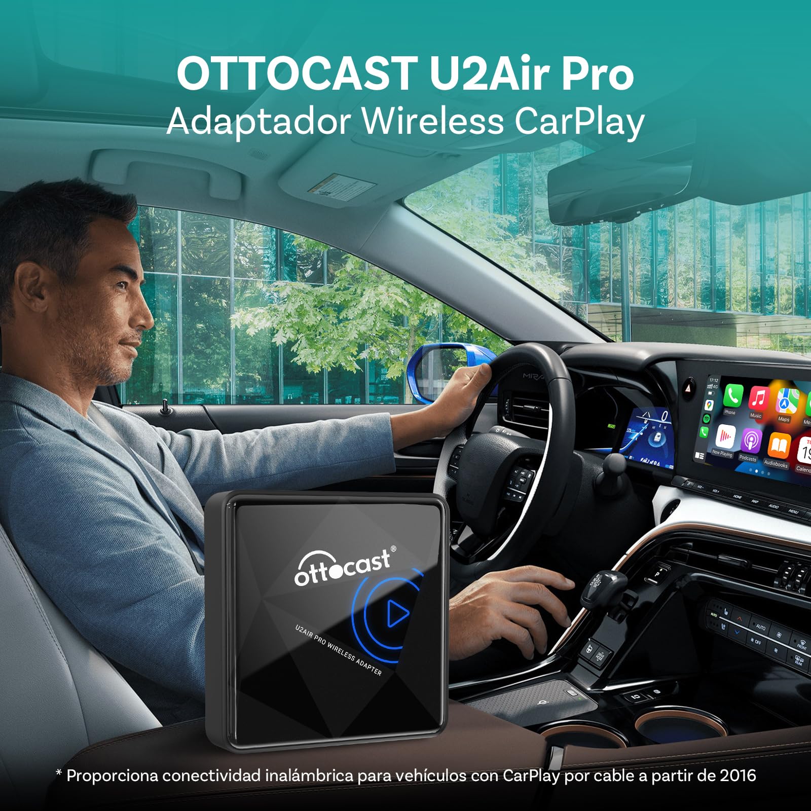 OTTOCAST U2Air Pro Adaptador Wireless CarPlay, Conexión Bluetooth & Wi-Fi Sin Problemas, Compatible con iOS 11+, Funciona con Vehículos CarPlay por Cable a Partir de 2016