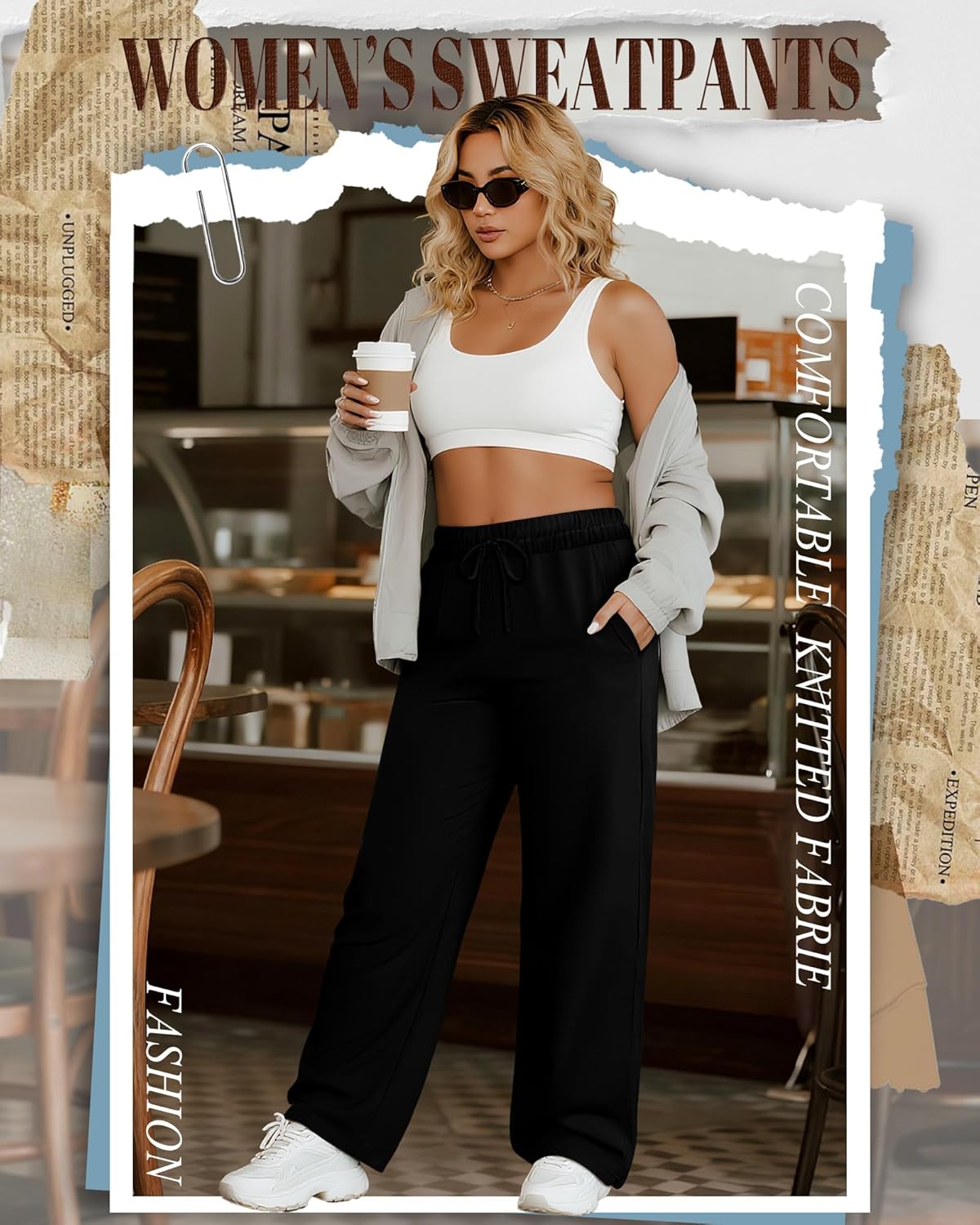 Neer 3 Pack Women's Plus Size Wide Leg Pants, Elastic Waist Lounge Pants with Pockets Drawstring Casual Pj Yoga Sweatpants - Image 7