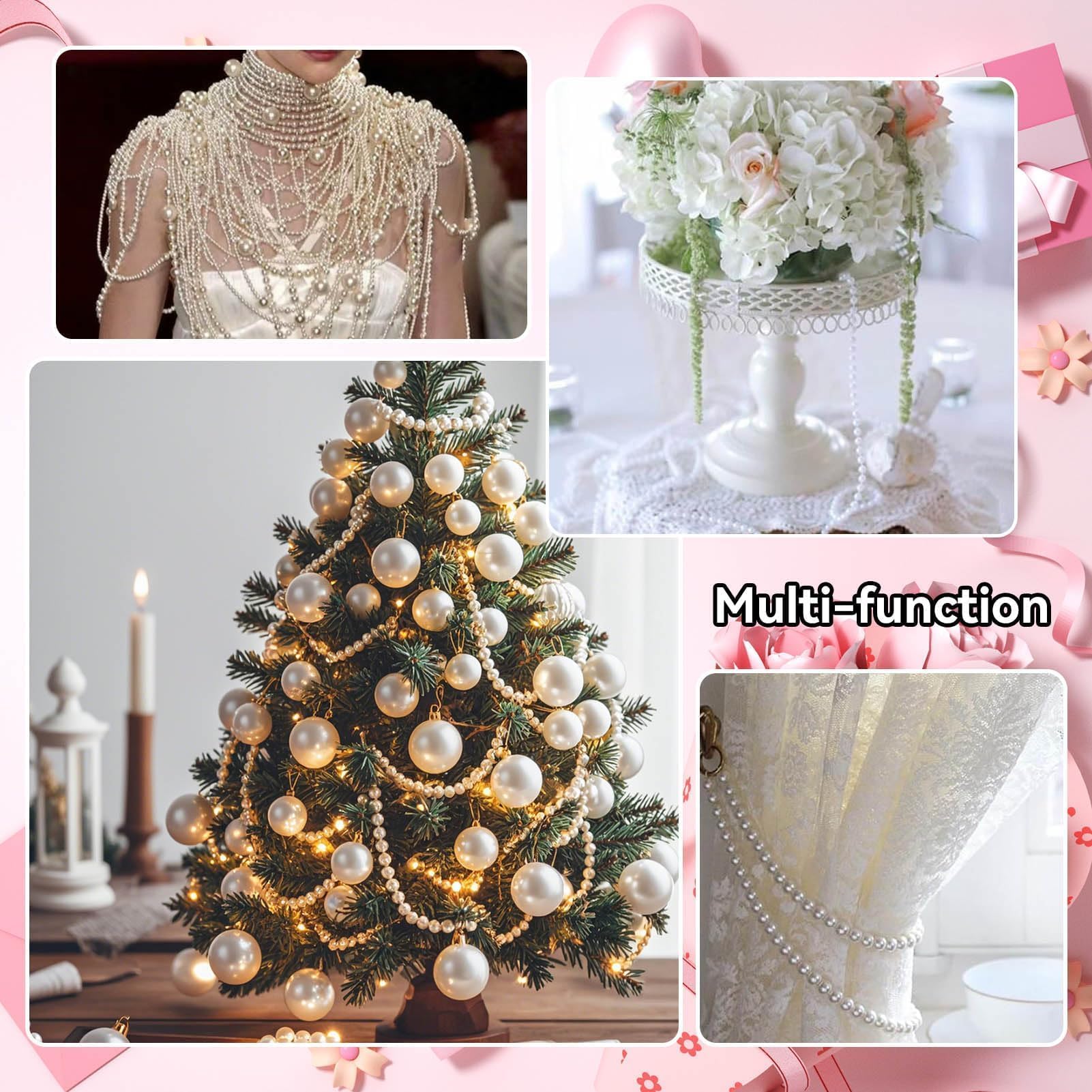 25 M/Rollo Blanco Guirnalda De Perlas, Guirnalda De Cuentas De Perlas De Imitación De, Cadena De Rollo De Cuentas De Perlas, Cadenas Decorativas Para Boda Y Fiesta