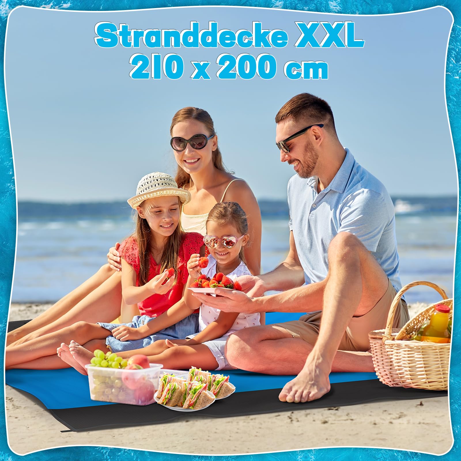 Coperta da Spiaggia Anti-Sabbia XXL 210 x 200 cm Telo Mare per Spiaggia Campeggio Picnic