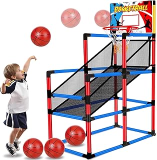 Basketballkorb für Kinder, 160 cm, mit Ballpumpe für Kleinkinder, Hinterhof, Outdoor-Spiel, Spielzeug für Kinder im Alter von 3–5, 4–8, 6–8, 8–12, Spielzeug für 3, 4, 5, 6, 7, 8, 9, 10 Jahre, Jungen,