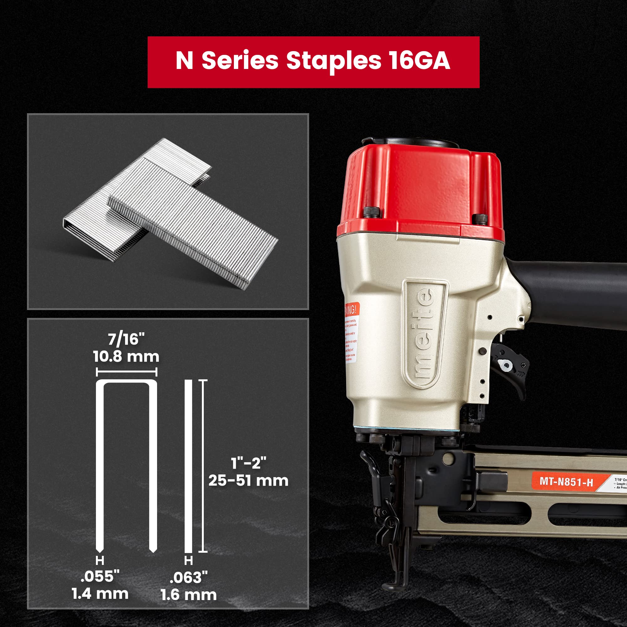 meite N851-H Air Heavy Duty Framing Stapler, Pneumatic Upholstery Stapler, Uses Type 14/25-50 mm Upholstery Staples - Image 3