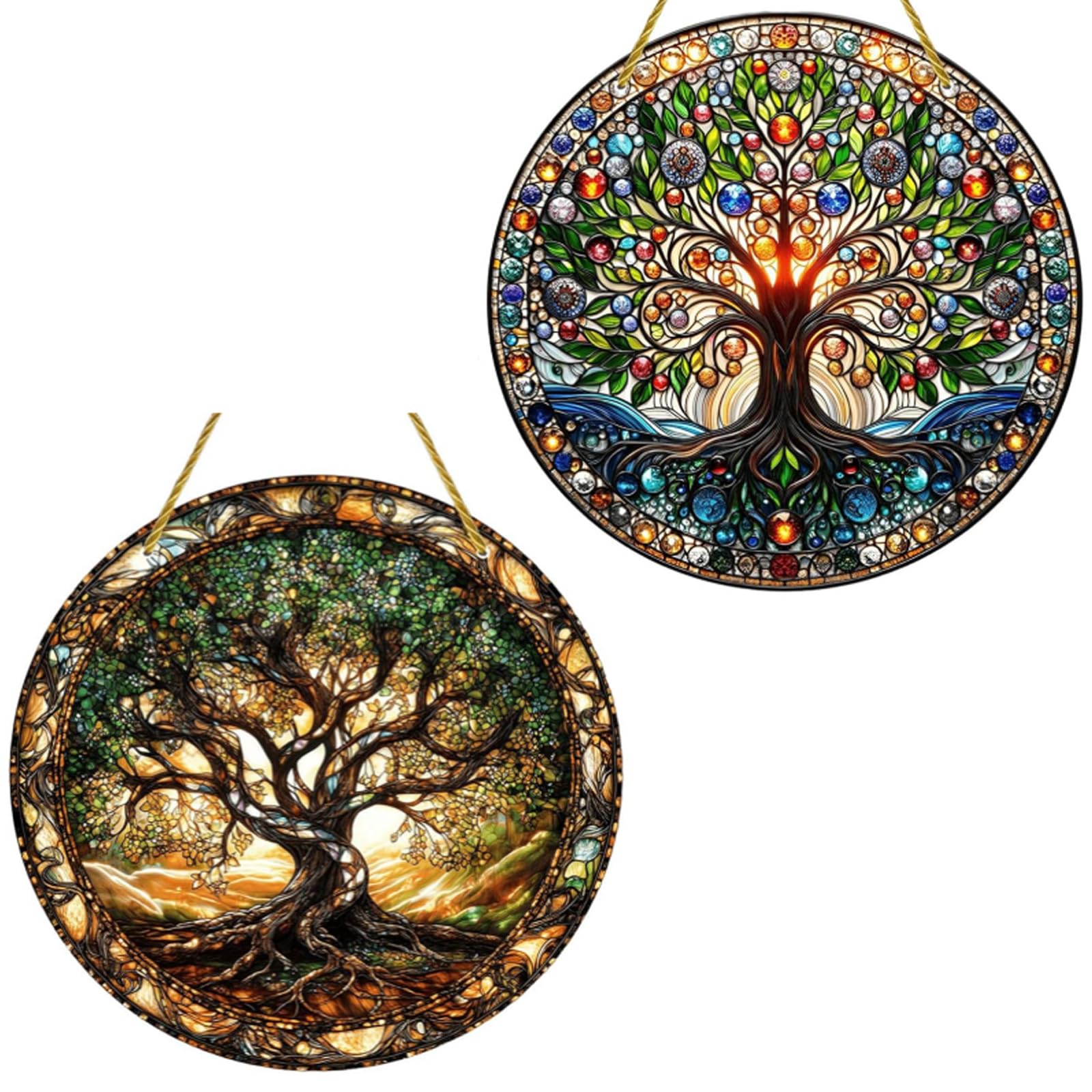2 Stück Sonnenfänger Fenster, Fensterdeko Hängend, Lebensbaum, Hochwertige Fensterdekoration, Baum des Lebens Deko Für Wohnzimmer, Schlafzimmer, Büro