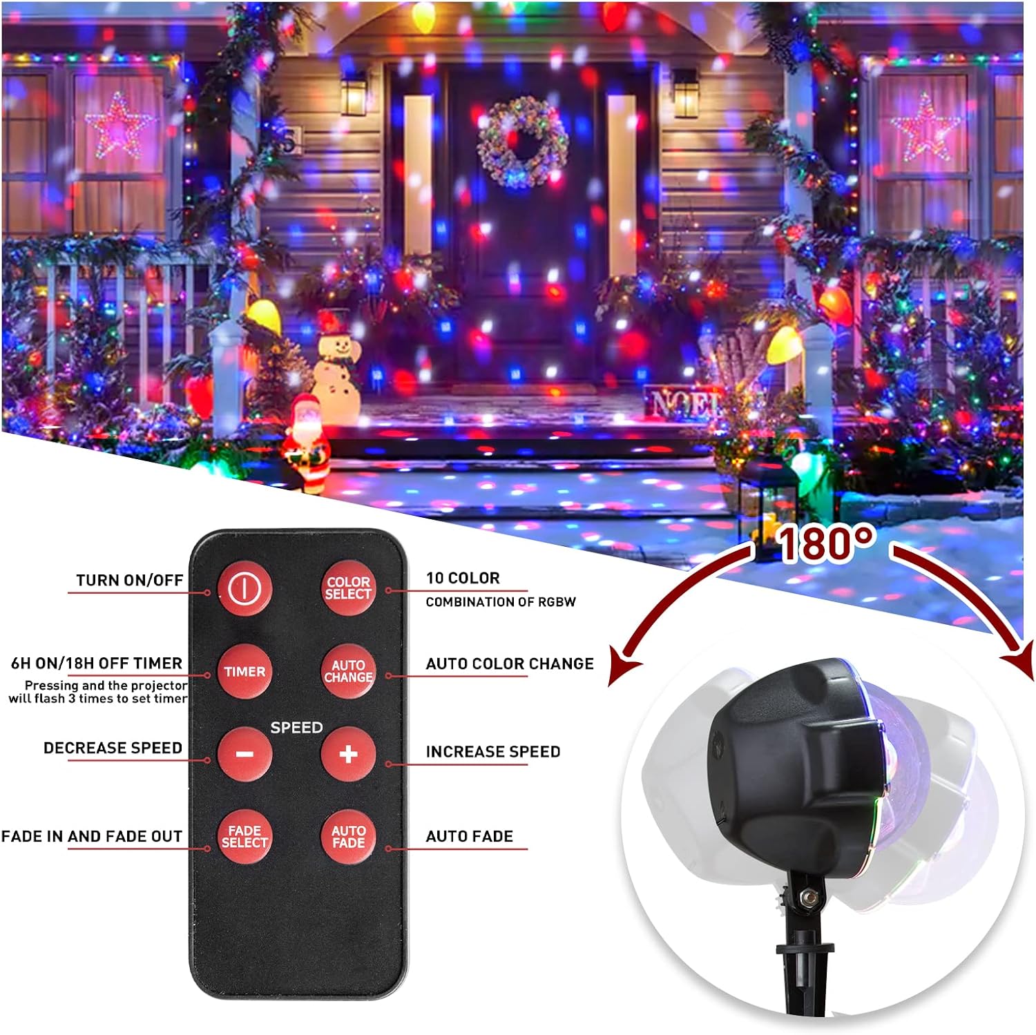 Vanthylit Christmas Projector Lights Multi Function Rotating Falling Snow Projector for Xmas Moving Points Landscape Lights for Home Yard Garden Party and for Show Club Pub