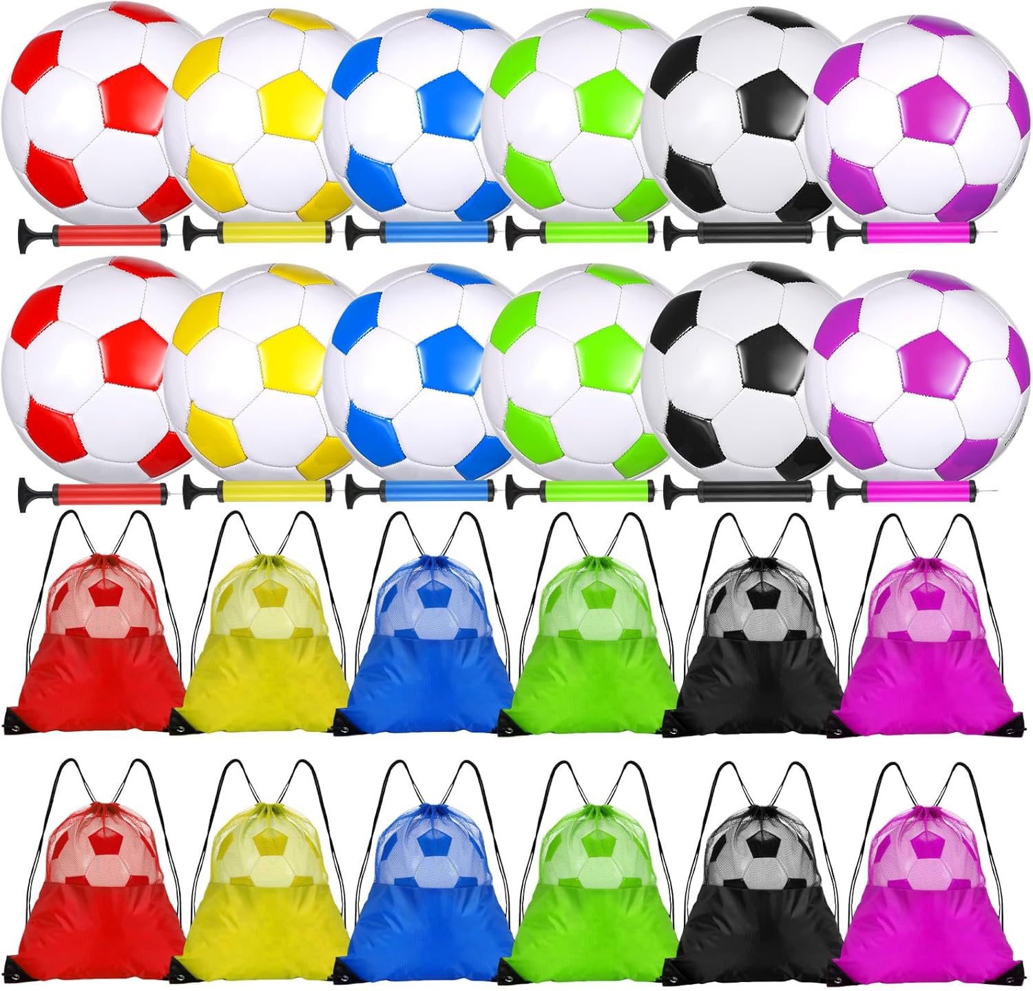 12 Set Christian Charity Donation Supplies Soccer Balls Size 5/4/3 with Pumps and Drawstring Bags Soccer Training Ball Outdoor Practice for Kids Youth Adults Operation Christmas Size 4