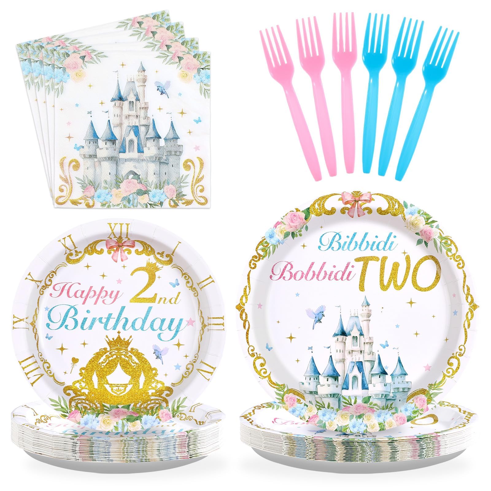 Grencian 96Pcs Princess 2nd Birthday Party Supplies for Girl Serves 24