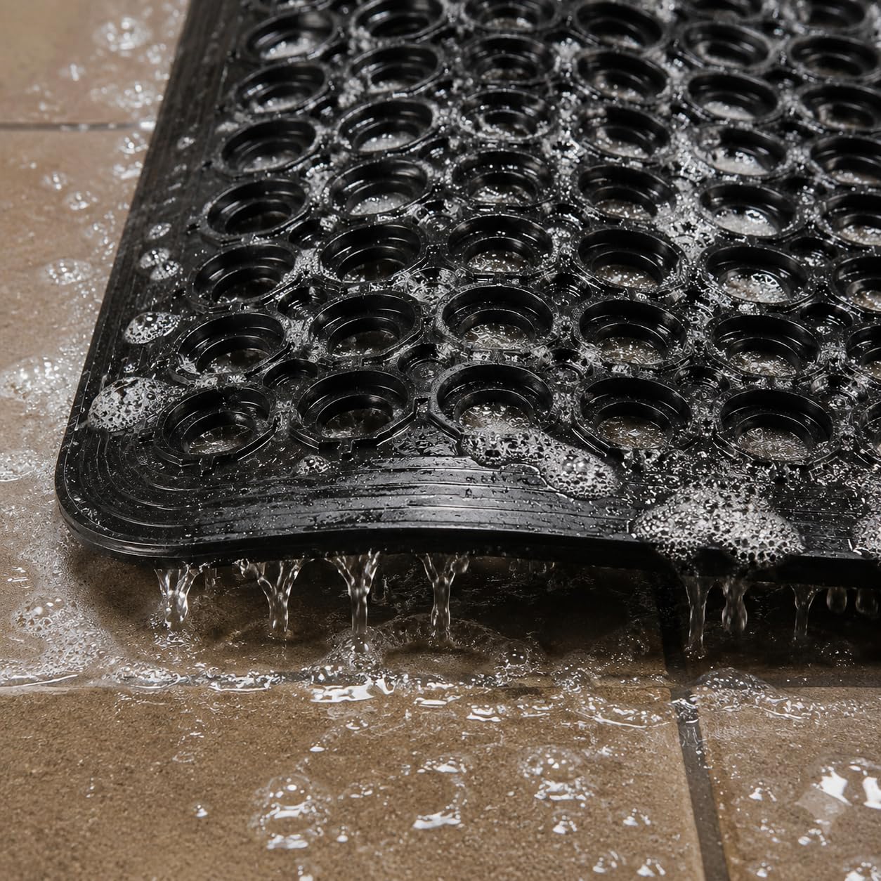 Gummibodenmatte, rutschfest, Drainage, 90x90cm verzahnt (5kg Gummi)