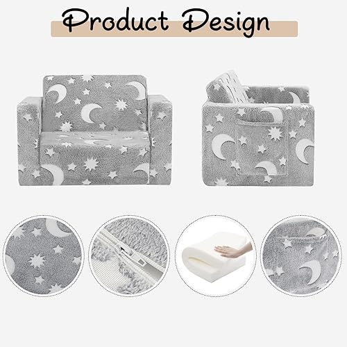 Miniatura 5 de SLIGUY Sofá para niños, sofá plegable para niños, sofá convertible para niños pequeños, sofá extraíble que brilla en la oscuridad, sofá para niños y