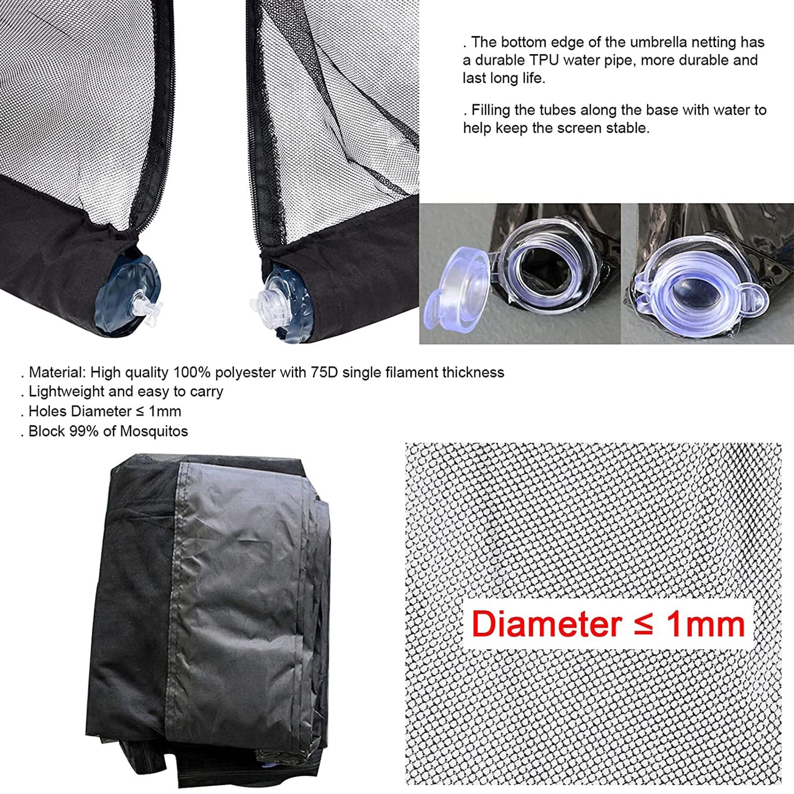 Zanzariera per Patio, zanzariera a Ombrello Quadrata, con Corda Regolabile e Porta con Doppia Cerniera, zanzariera per Gazebo da Esterno, Bianco, 300x300x230 cm