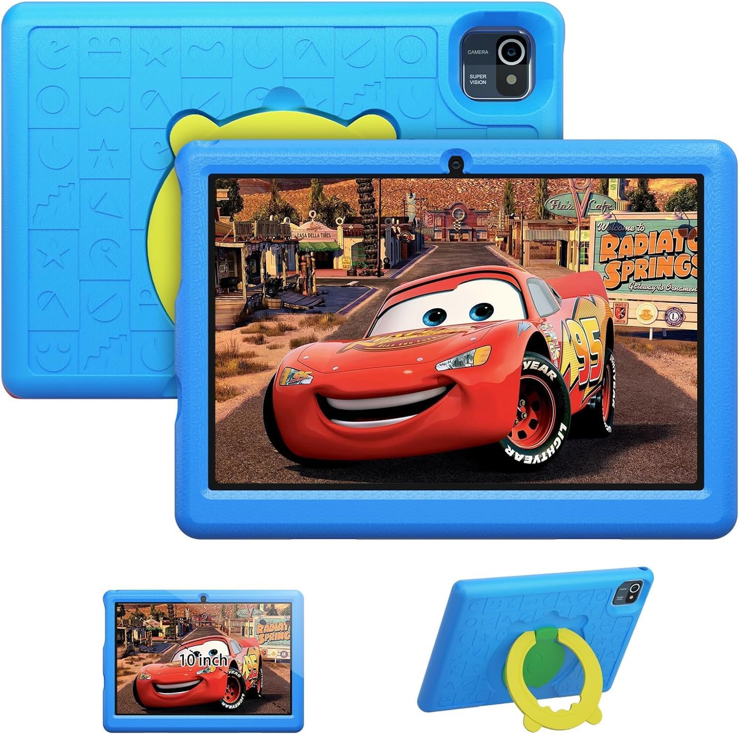 HotLight Kids Tablet 10 inch Tablet with 6(2+4) GB RAM+64GB ROM+128GB SD Expansion, Android 13 Quad-Core Processor, 1280 * 800 IPS, with Parental Control, 5000mAh Battery, Shockproof Case (Blue)