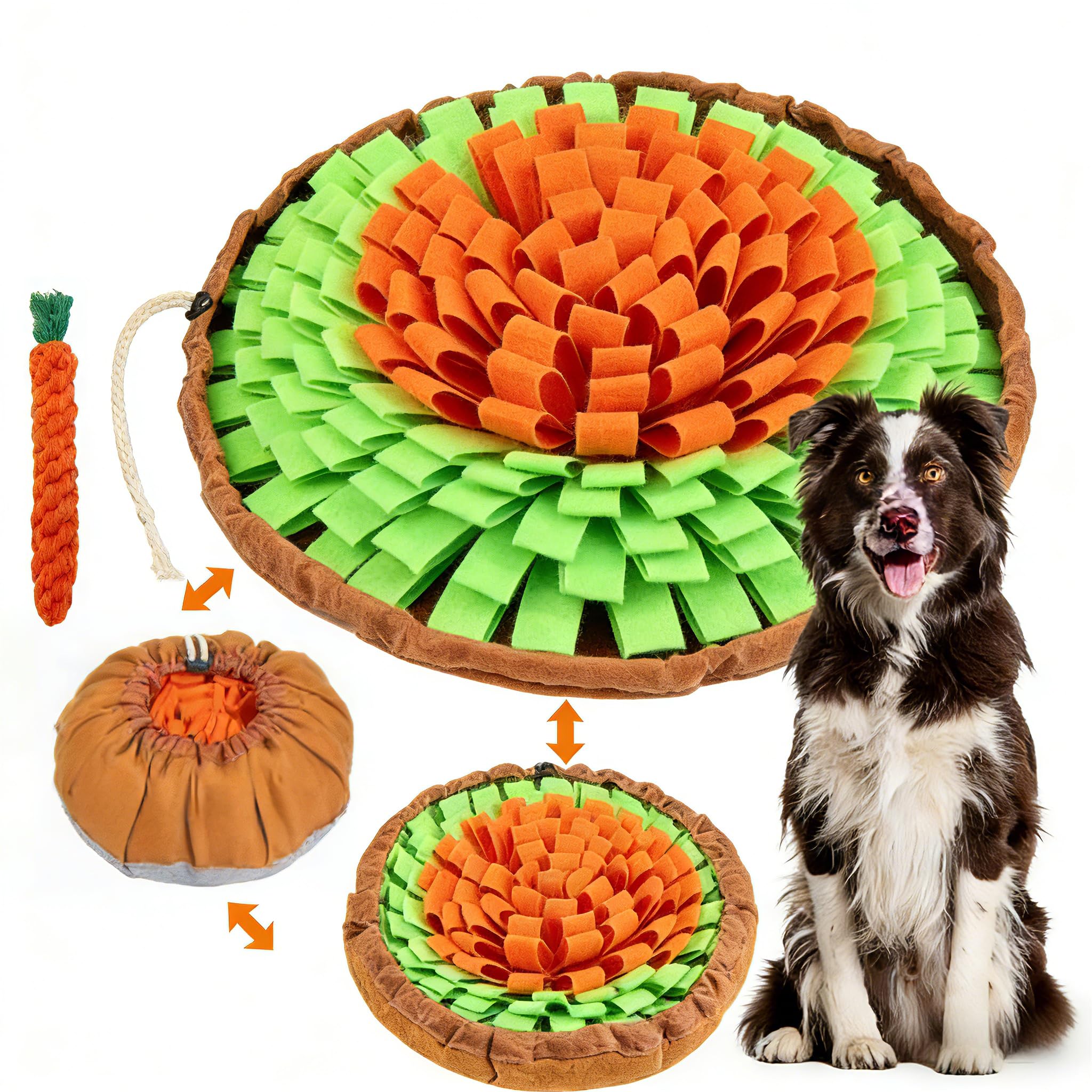 2Pcs Snuffle Mat for Dogs Set, 48x48cm Washable Interactive Feeding Mat with Carrot Rope for Large Dogs and Puppies, Slow Eating Puzzle Toy for Dog Natural Foraging Mental Stimulation Boredom Relief