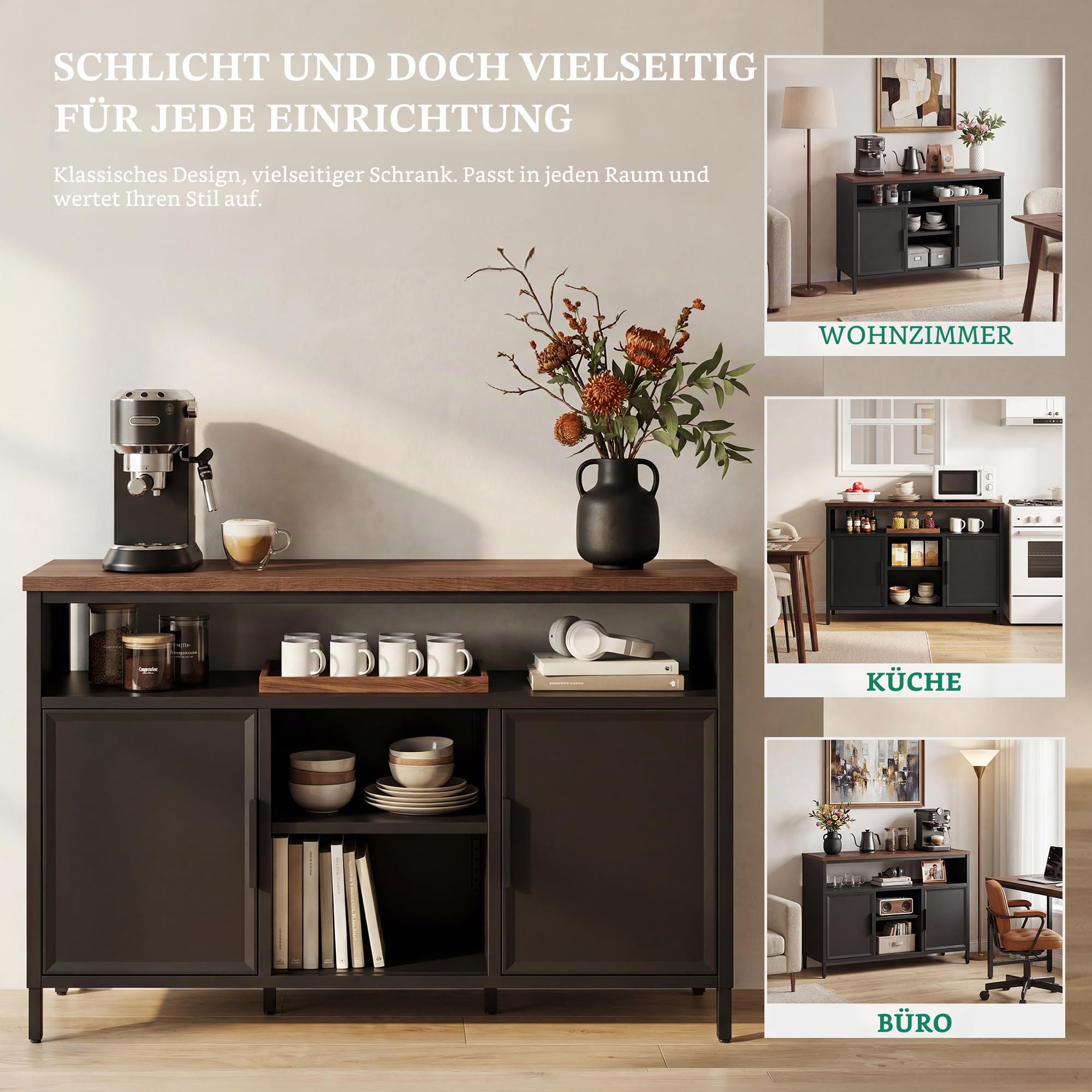 YITAHOME Aufbewahrungsschrank, Metallschrank, Sideboard, Schrank mit Doppeltür, Magnetverschluss, verstellbare Einlegeböden, Stahlgestell