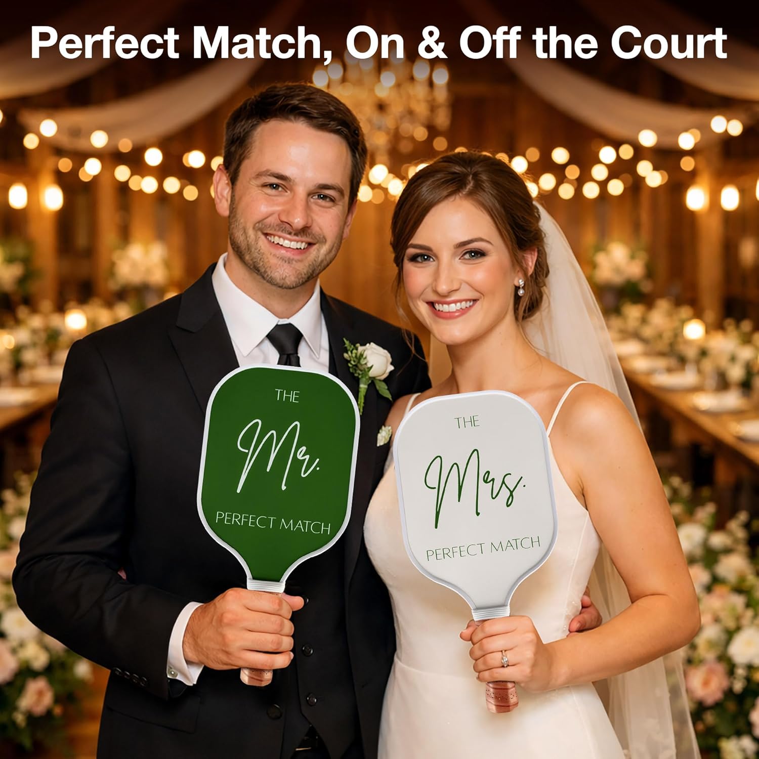 Mr & Mrs Pickleball Paddle Set for Couples (His & Hers) – Cute Engagement Gift, Wedding Set, Fiberglass Paddles, Carry Bag + 2 Pickleballs