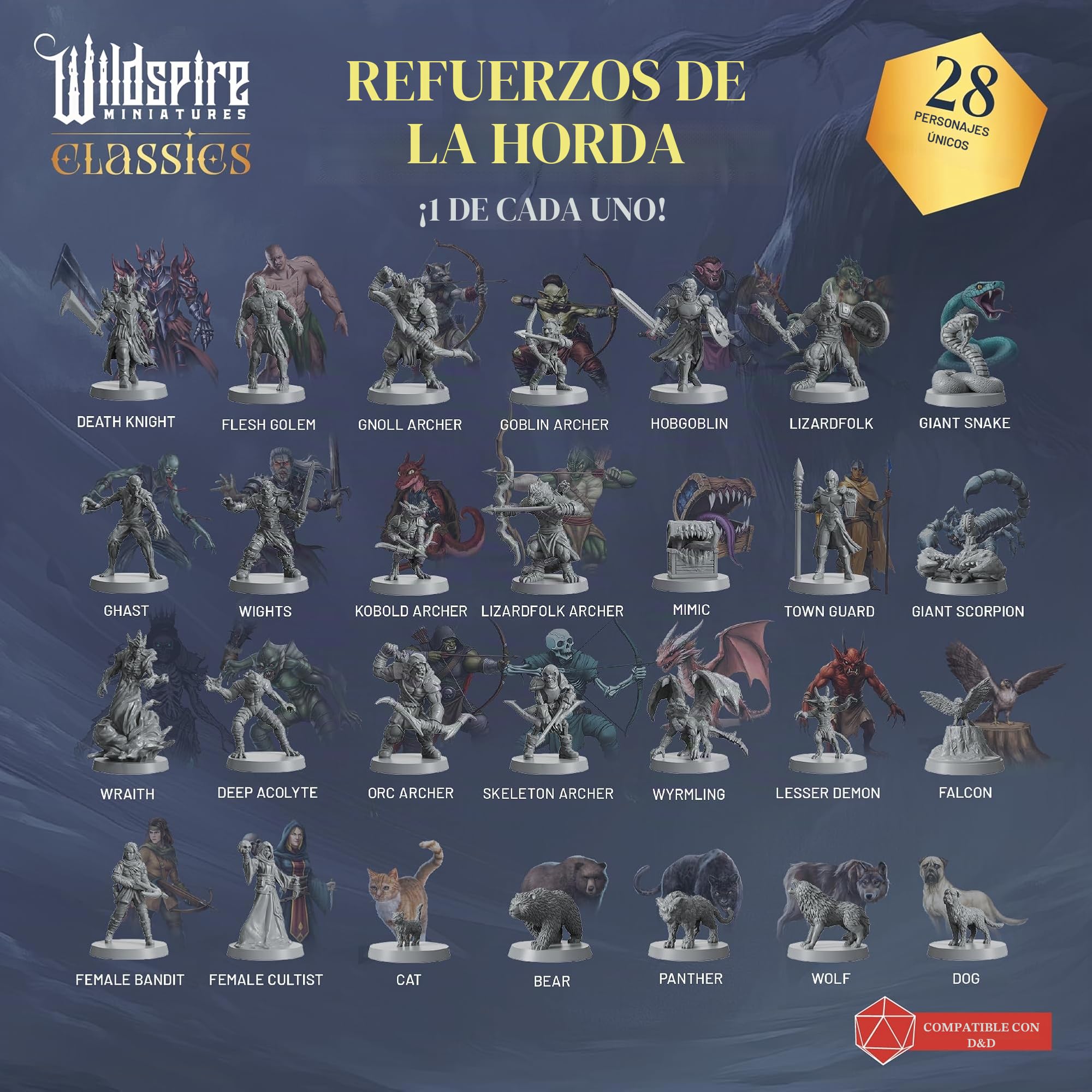 Juego de refuerzos de la Horda, monstruos y encuentros para miniaturas DND, juego a granel de 28 mm, minis DND sin pintar para Dungeons Dragons | D&D Minis RPG juegos de mesa | Figuras de fantasía