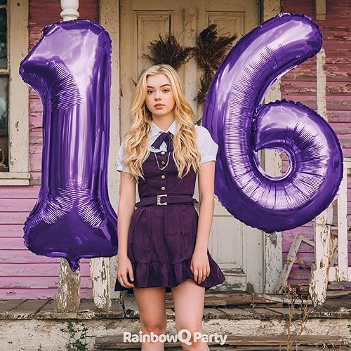 Miniatura 2 de RainbowQ Party Globo de número 6 de 40 pulgadas para niño o niña, color morado grande 0-9, globos grandes de Mylar de 6 números, suministros de