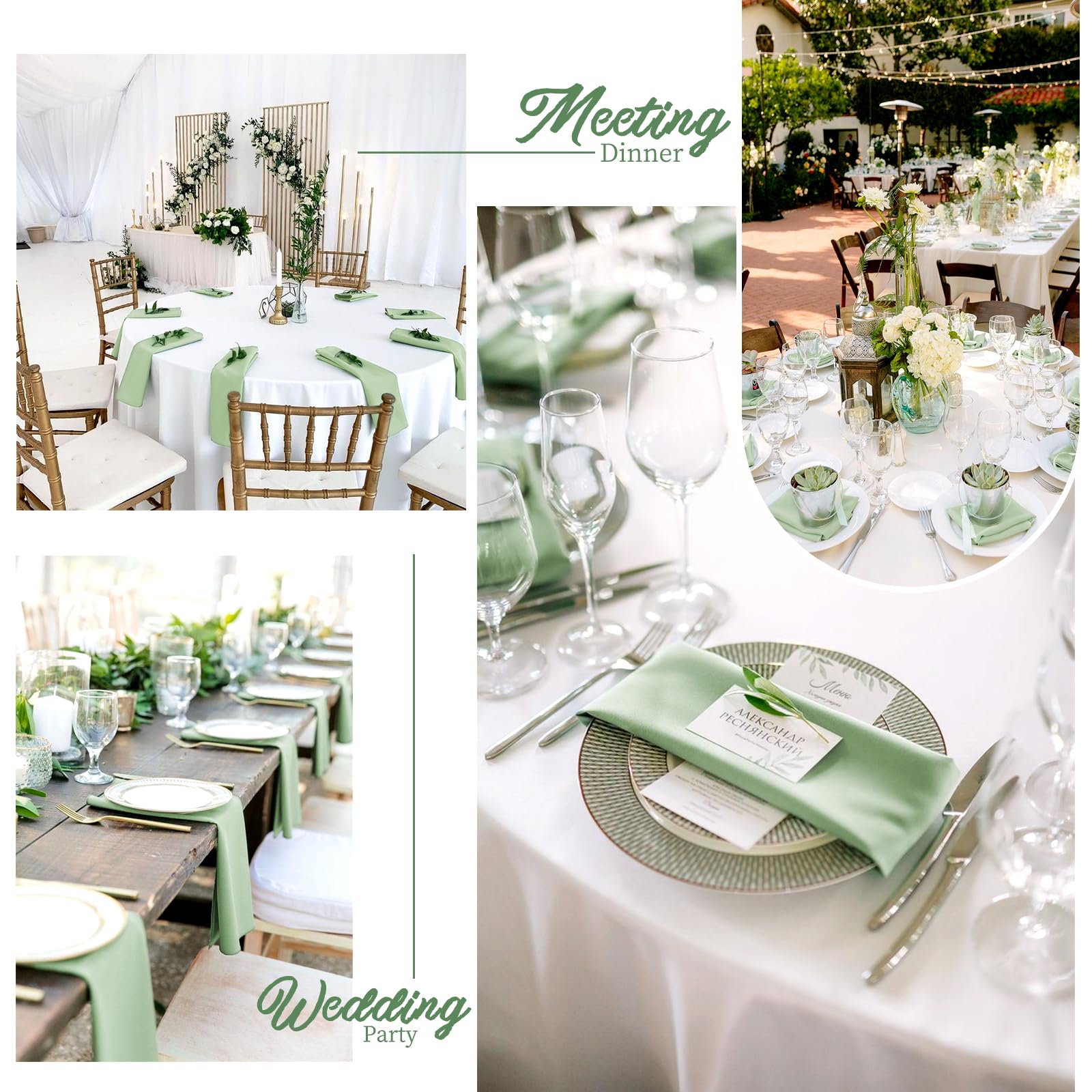 Lot de 60 serviettes de table carrées en satin douces et lavables pour mariage, banquet, restaurant, fête - 50,8 x 50,8 cm - Vert sauge