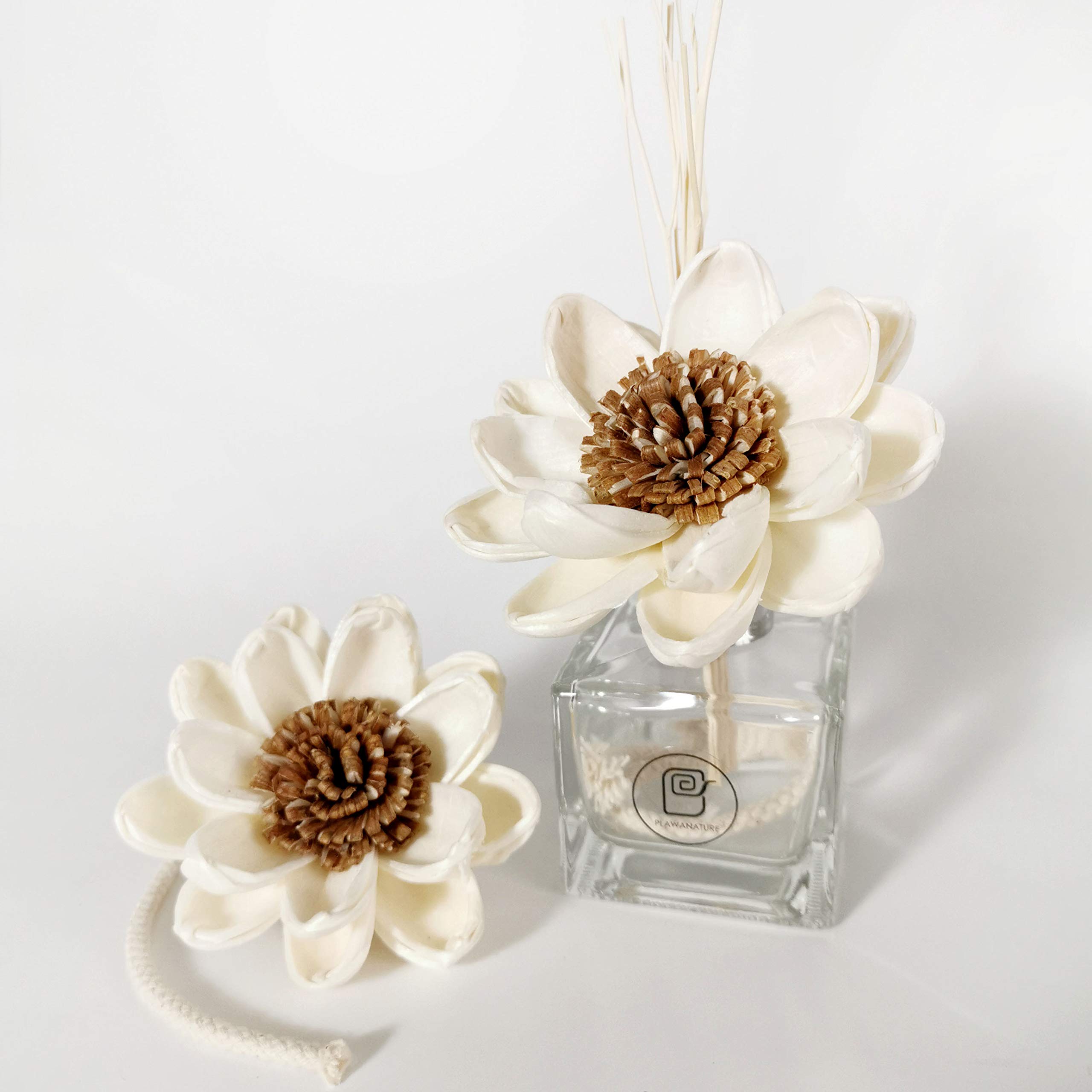 Plawanature Scent White Brown Plawanature Set Of 2 Spiritual Lotus 7.5Cm Sola Flower With Rope Diffuser For Aroma Oil.