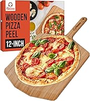 Vista 9 de Chef Pomodoro Pala de pizza de madera de 14 pulgadas, pala de pizza de madera casera, tabla con asa, accesorios de horno para interiores