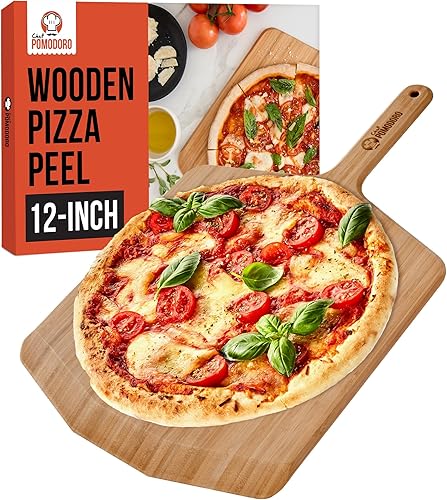 Miniatura 9 de Chef Pomodoro Pala de pizza de madera de 14 pulgadas, pala de pizza de madera casera, tabla con asa, accesorios de horno para interiores