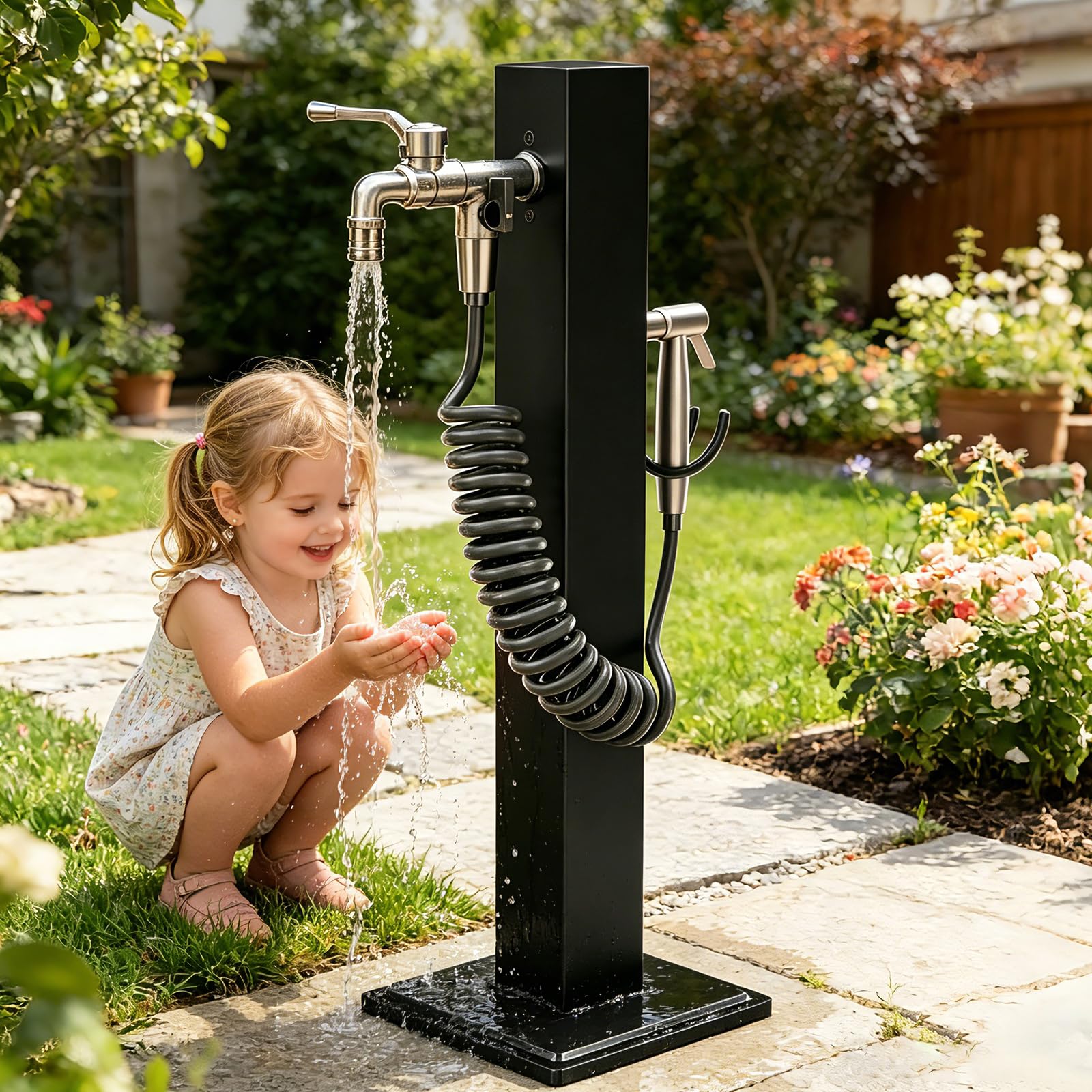Outdoor Faucet, Yard Hydrant, Outdoor Water Faucet with Sprinkler Head, Freeze Proof Vertical Water Hydrant, Garden Water Column for Exterior Patio Backyard and Lawn (23.6in)