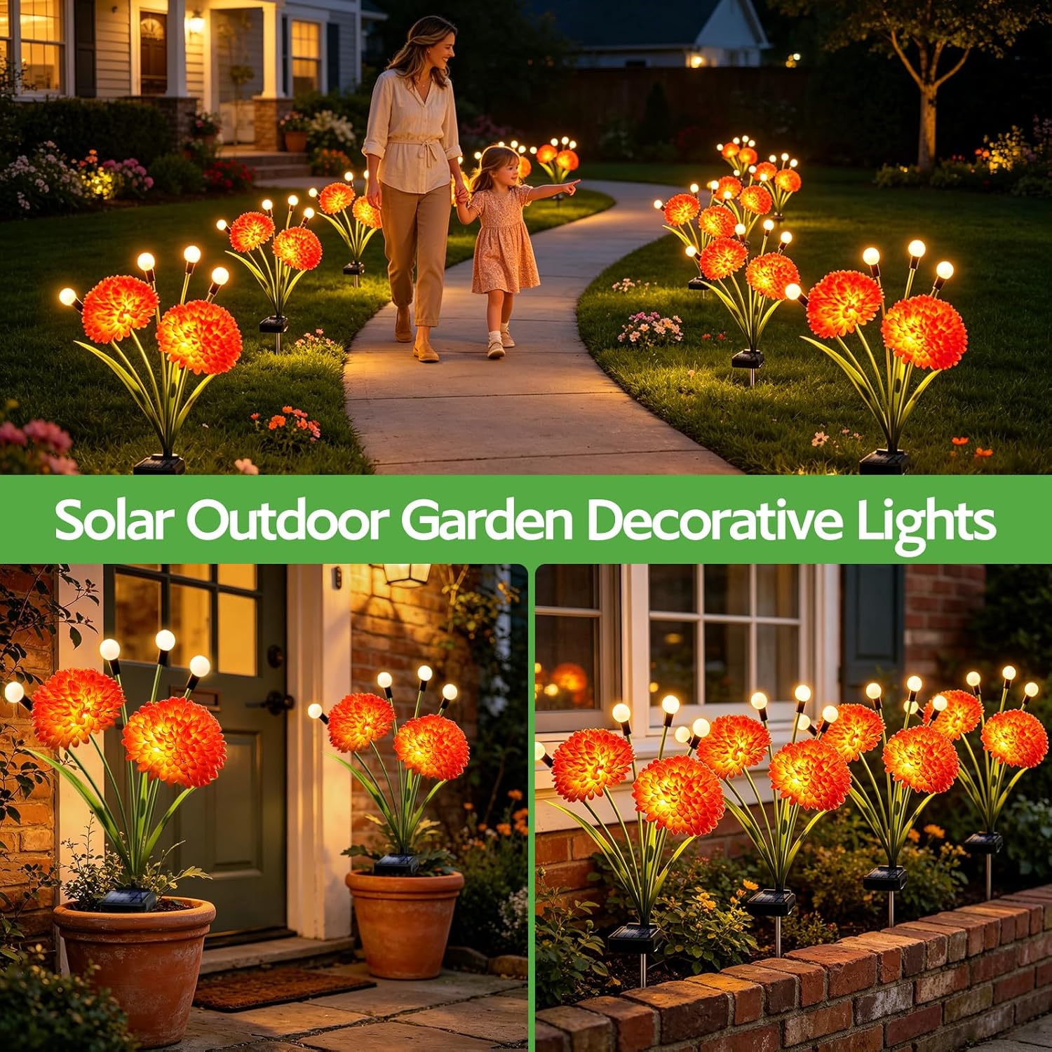 Solar Firefly Lights Outdoor Waterproof, 4 Pack Solar Flowers Swaying Lights with Flowers, Flower Light Garden Decor for Outside Yard Patio Halloween Christmas, Gifts for Women Grandma