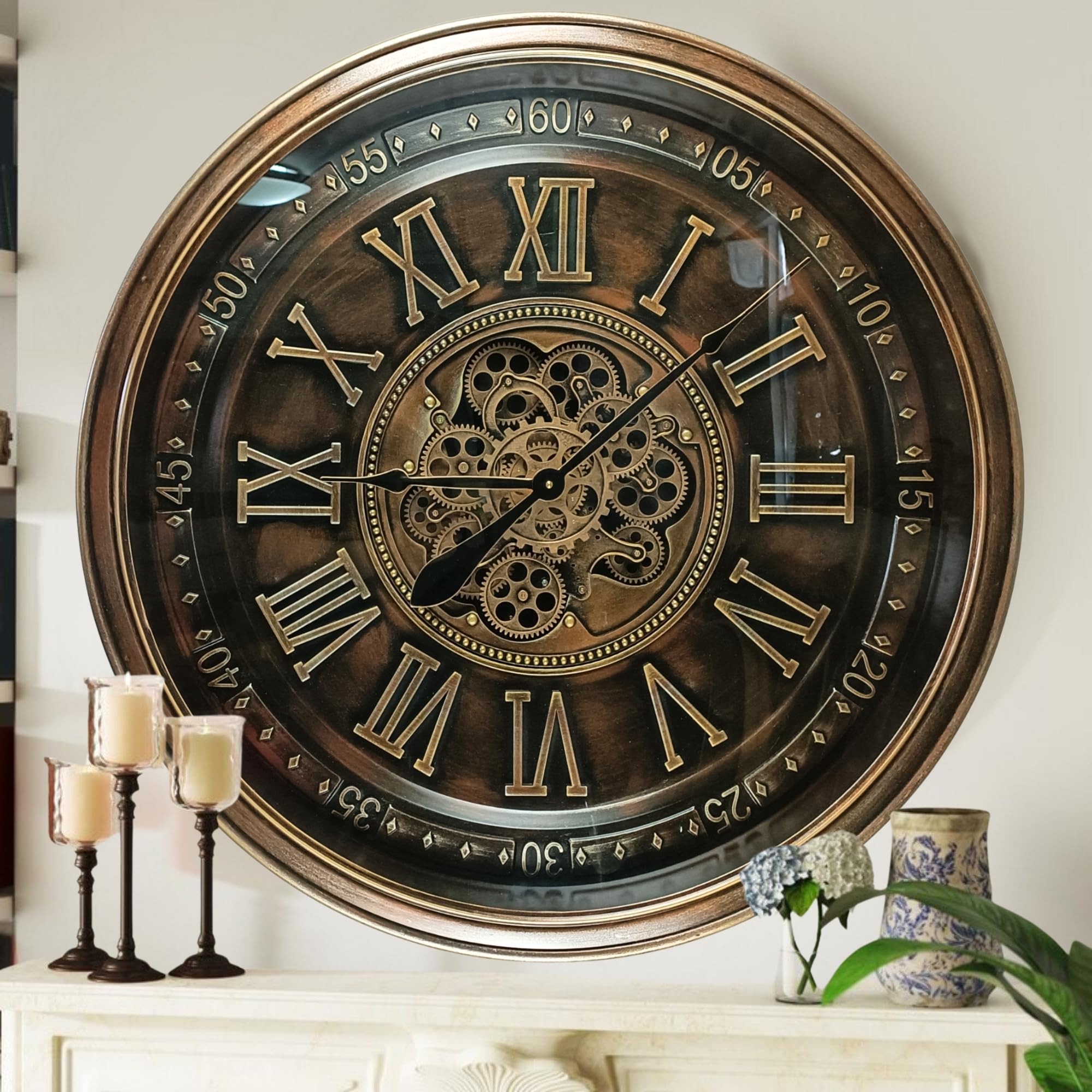 THE GEARS CLOCK Real Moving Gear Horloge murale Irland Line Bronze antique 80 cm