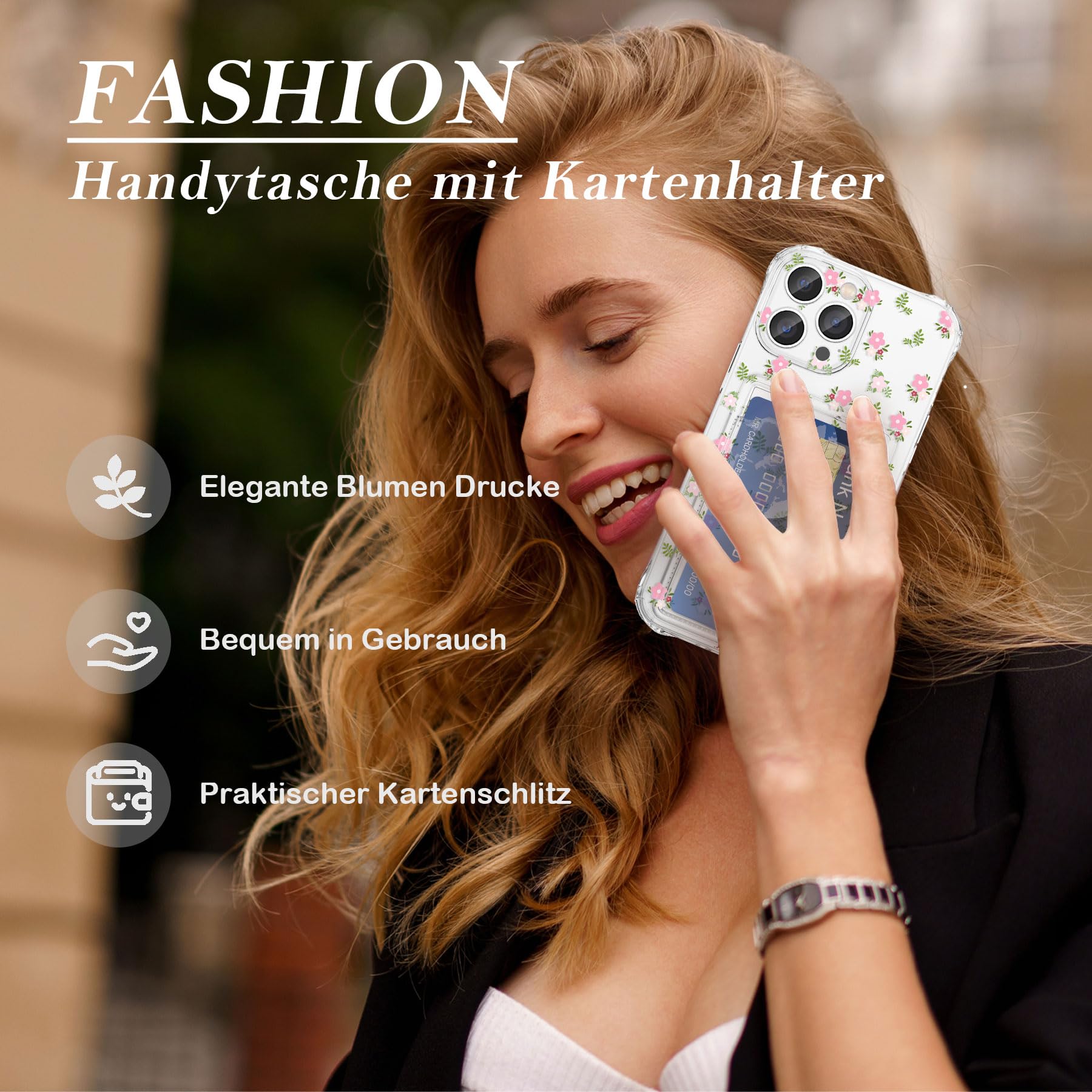 ZCDAYE Handyhülle Für IPhone 16 Pro Max Mit Kartenhalter – TPU Transparent Mit Blumenmuster, Tulpen-Design