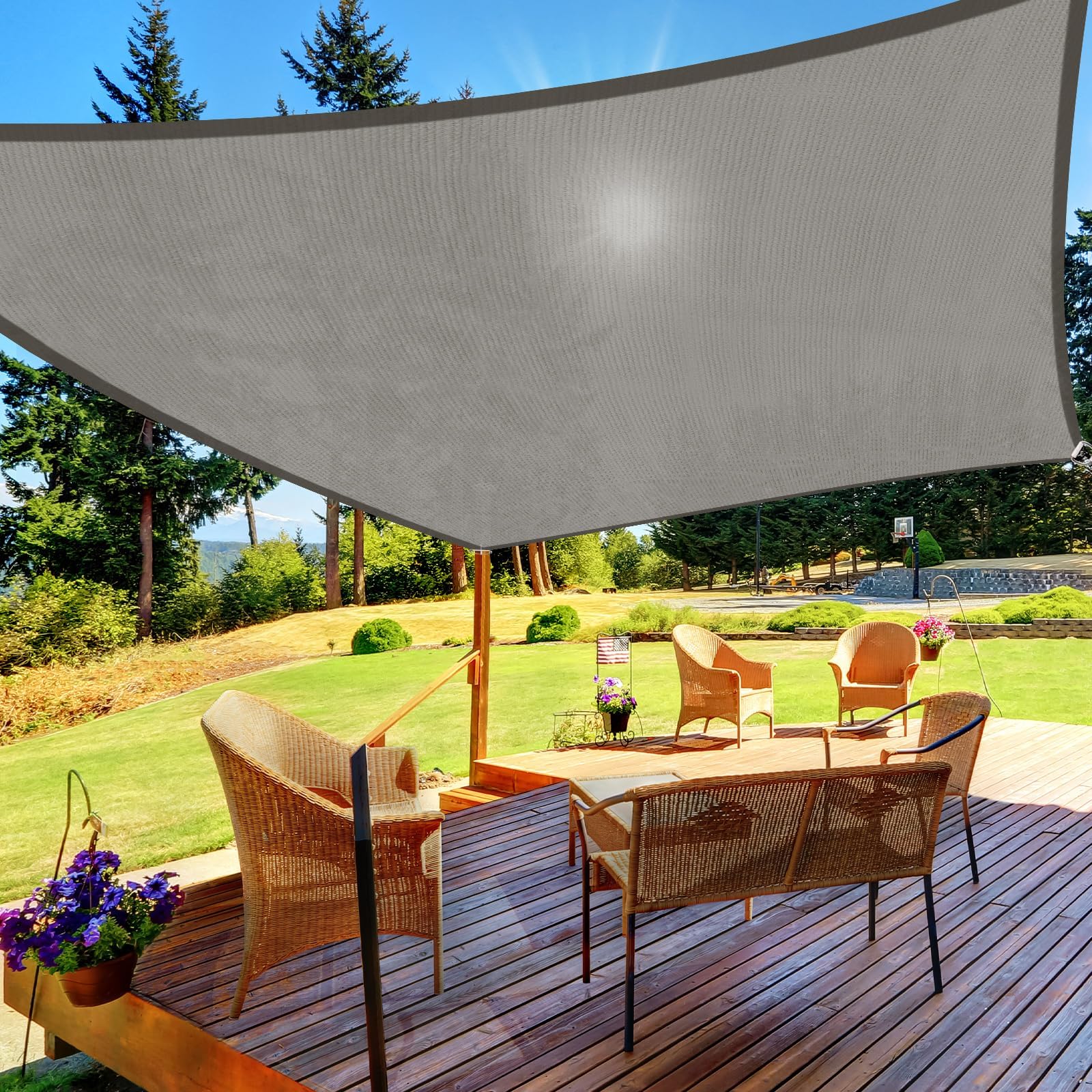 Sun Shade Sail,10'x 13' Heavy Duty UV Protection Beach Shade Canopy Wind sail,Tear and Rust Resistant Patio sail Shade for Yard Deck Lawn Garden Rectangle Sunshade(Grey)
