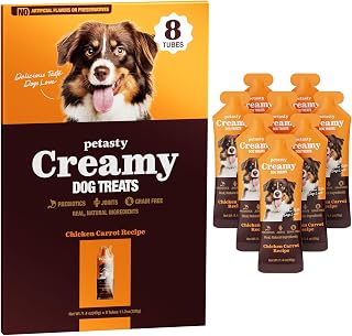 Chicken Lickable Squeeze Treats for Dogs, Soft Creamy Puree Toppers, Grain-Free, High Protein Wet Dog Food with Chicken Prebiotics, Joint Support, Enrichment-Friendly, Meal Topper(8 Tubes, 11.2oz)