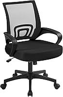 Yaheetech Ergonomic Mid-Back Mesh Office Chair with Lumbar Support, Adjustable Arms, Swivel Rolling for Home Office - Black