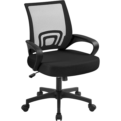Yaheetech Mid-Back Mesh Office Chair Adjustable Ergonomic Computer Task Chair Swivel Rolling with Lumbar Support Armrest for Home